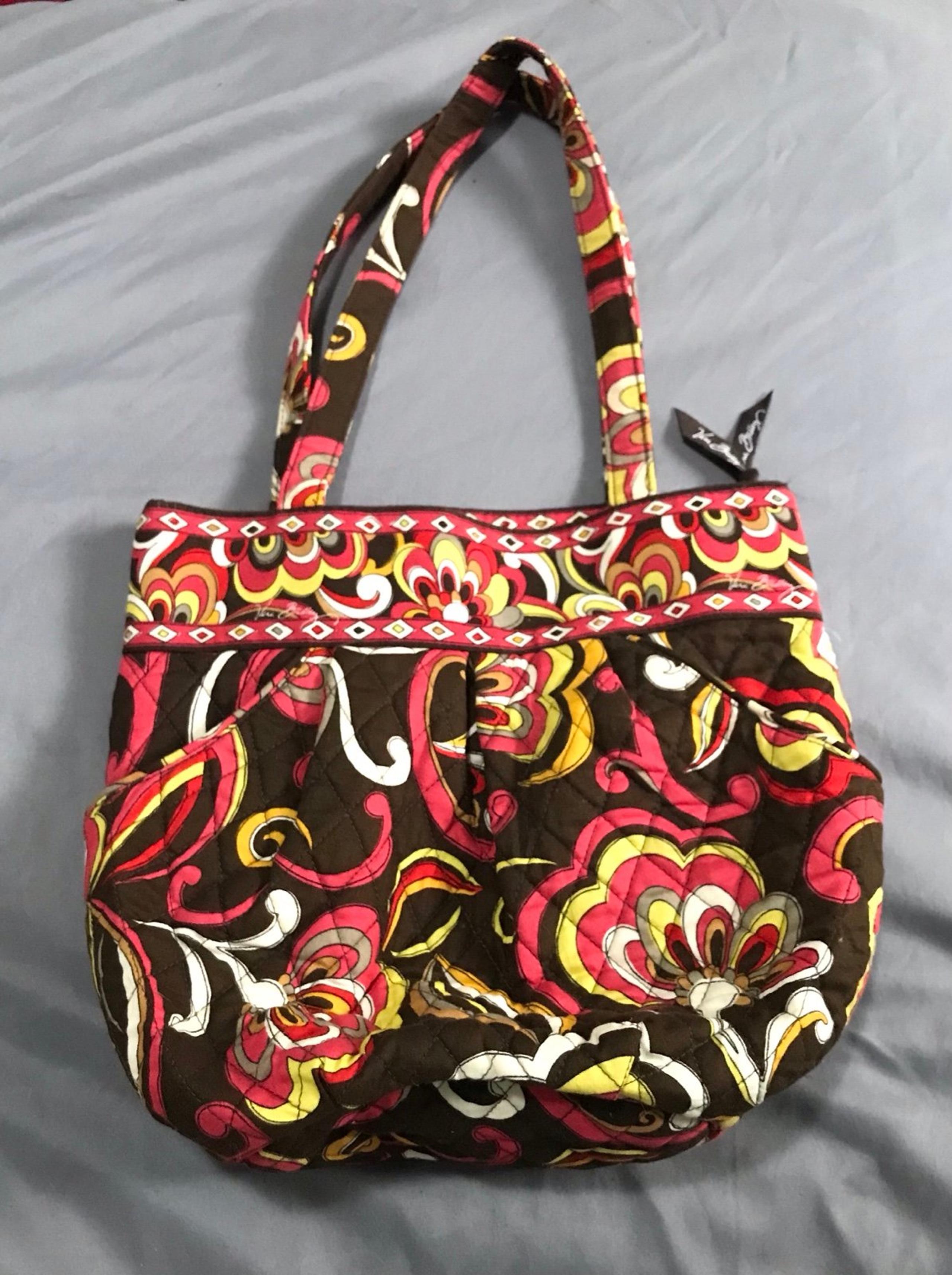 Vera Bradley Morgan Puccini Red Brown Quilted Womens Zip Pockets Purse Tote Bag