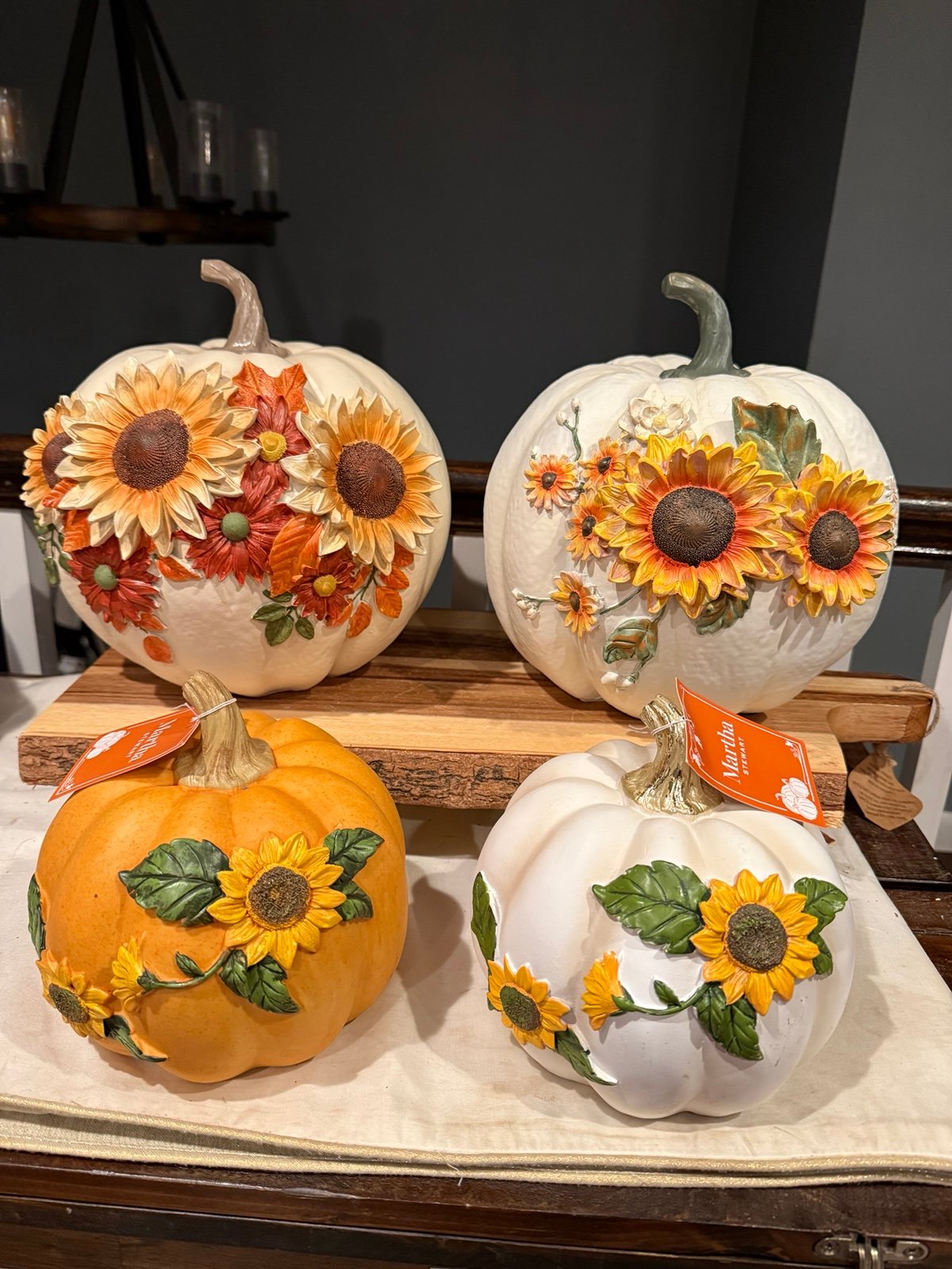 Martha Stewart Sunflower Pumpkins Set of 4 Fall Harvest Decor READ