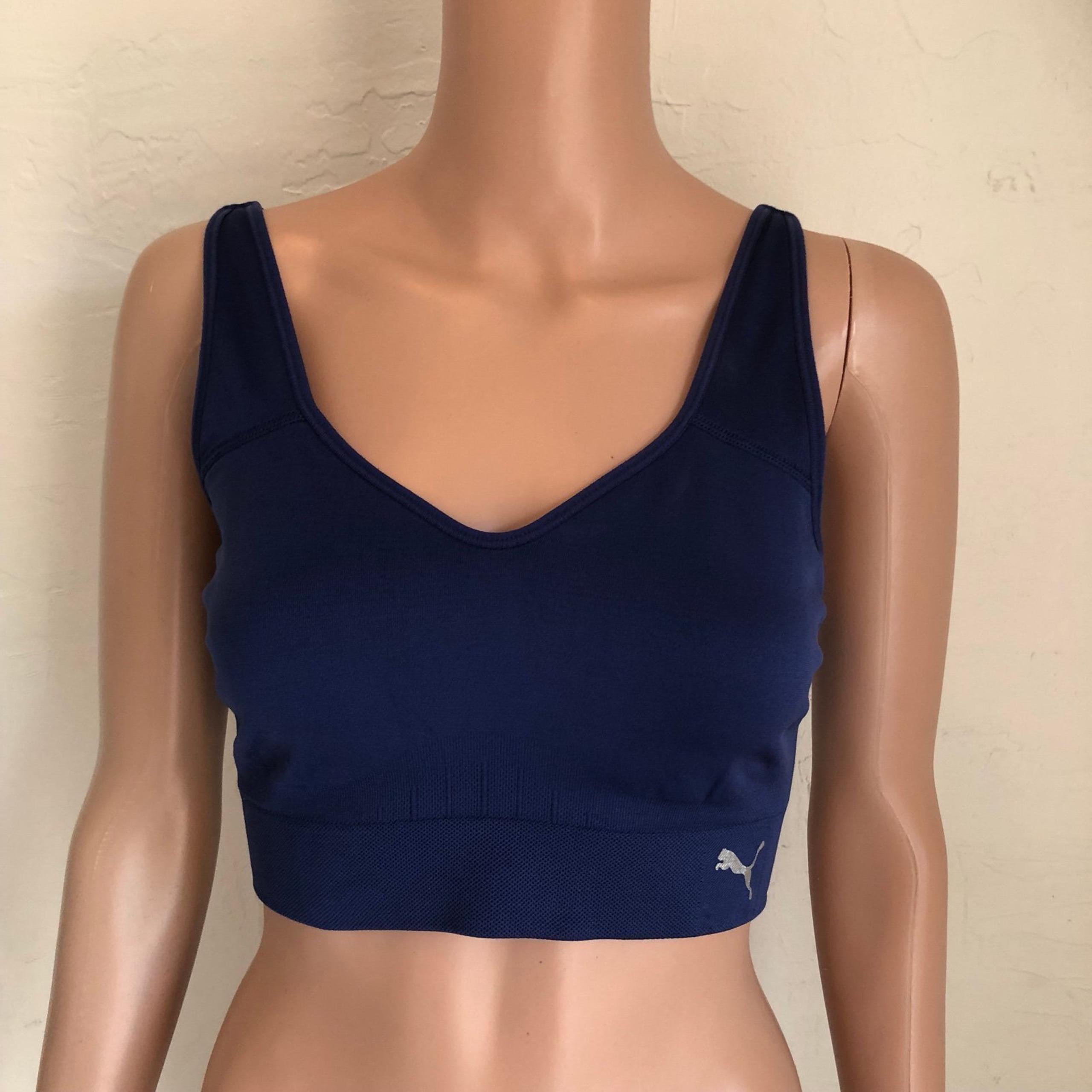 Puma Blue Sports Bra Adjustable Straps Women’s Size L Activewear Athletic Top