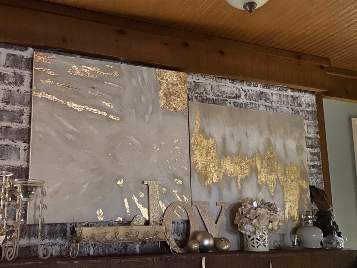 2 30x30 Abstract Gold Leaf Paintings