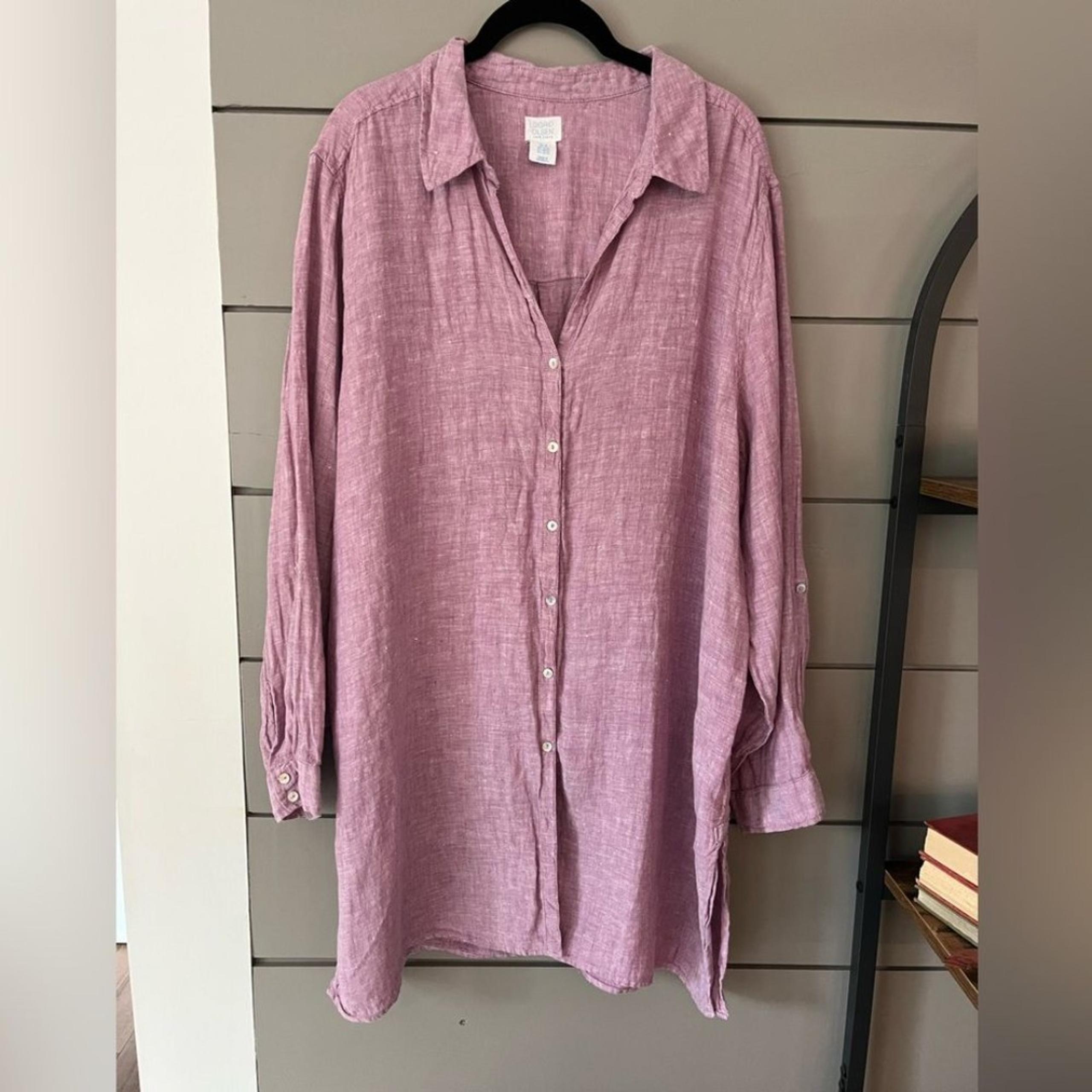 Sigrid Olsen Tunic Top 2X Purple 100 % Linen Beachy Lagenlook Coastal Grandma