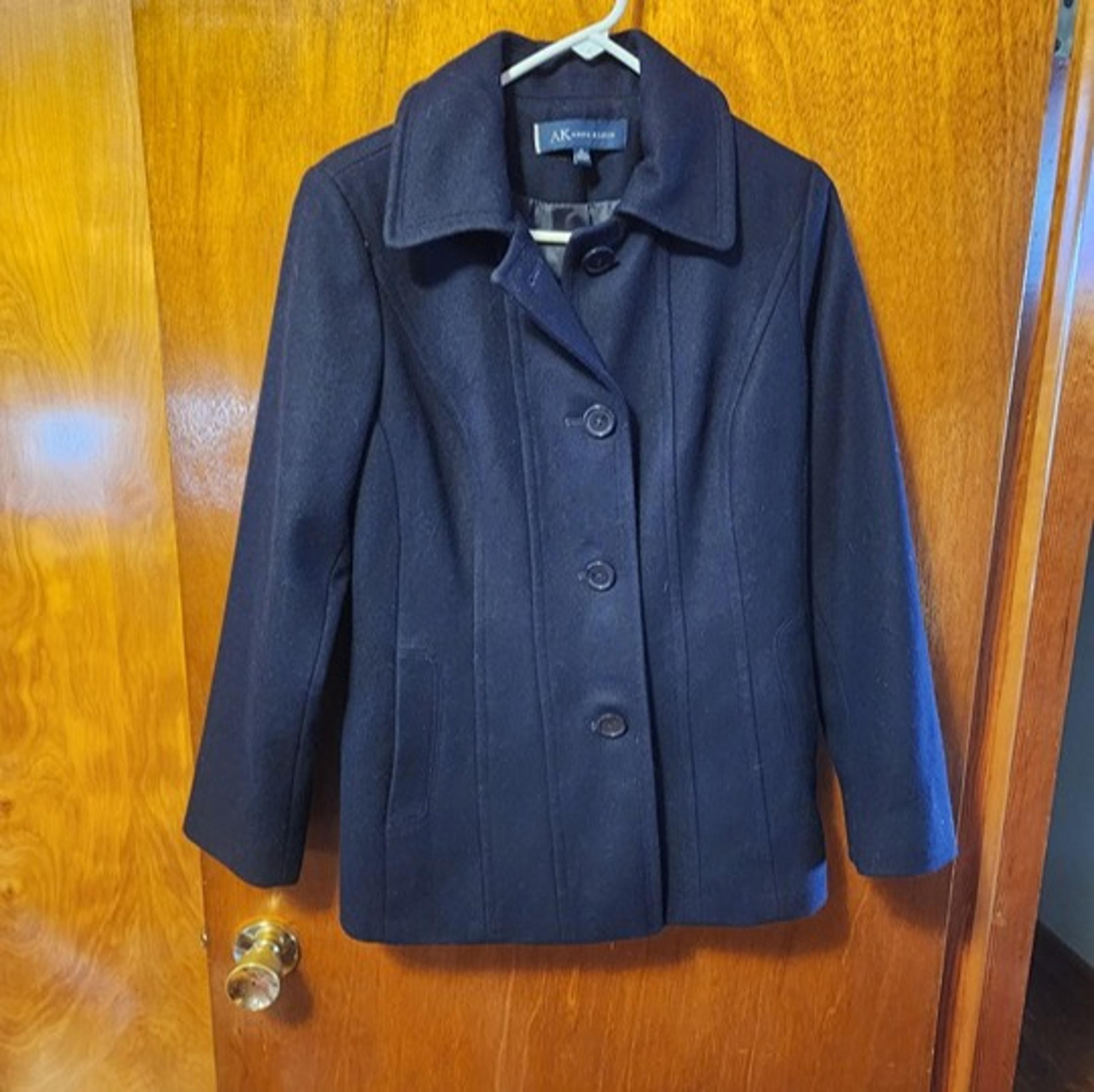 Women's Medium Anne Klein Black Wool Blend Pea Coat