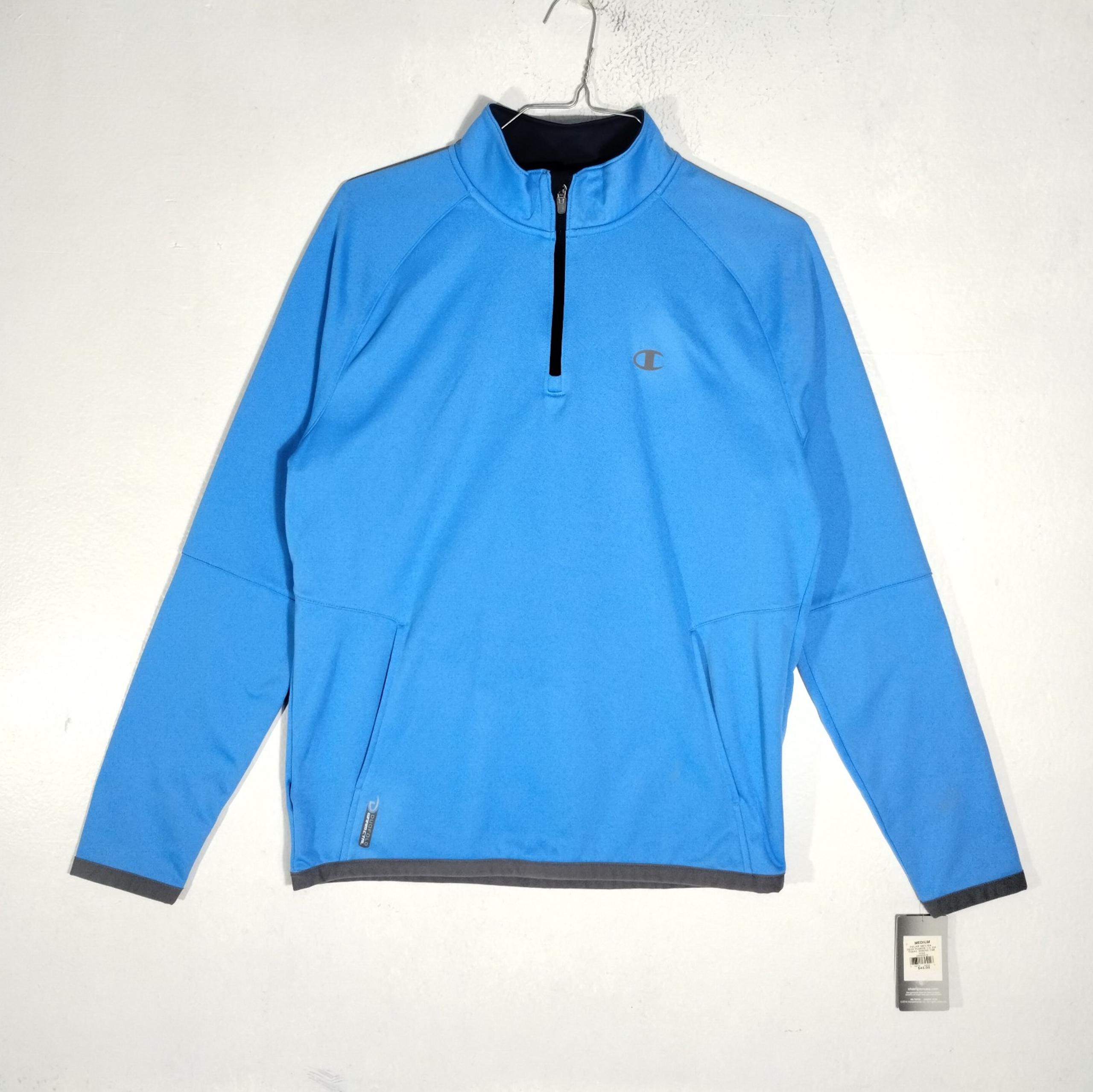 Champion Duofold Tech Fleece Men Medium Blue 1/4 Zip Pullover Sports Jacket NWT