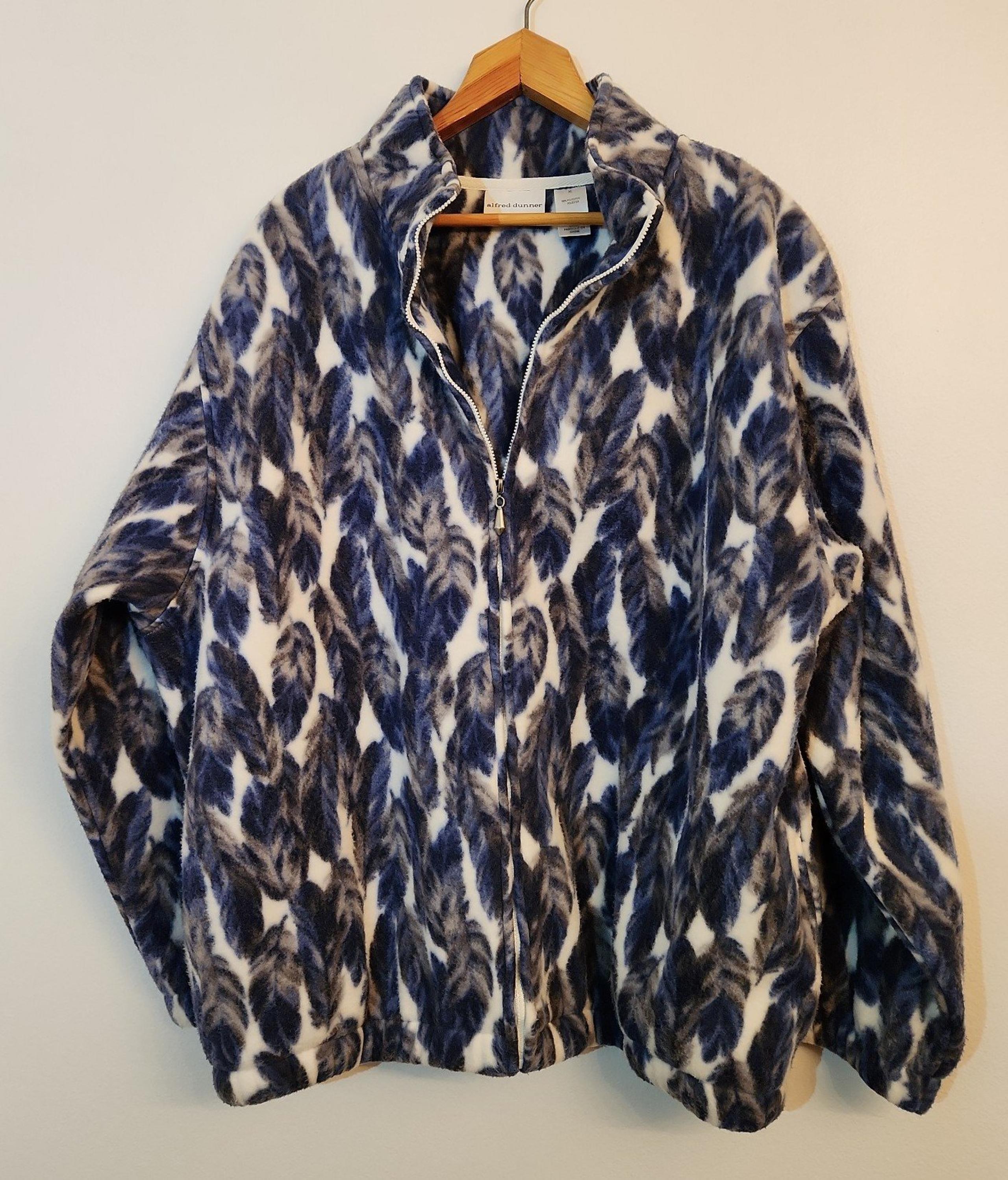 Alfred Dunner soft fleece zip-up jacket with feather pattern, size XL