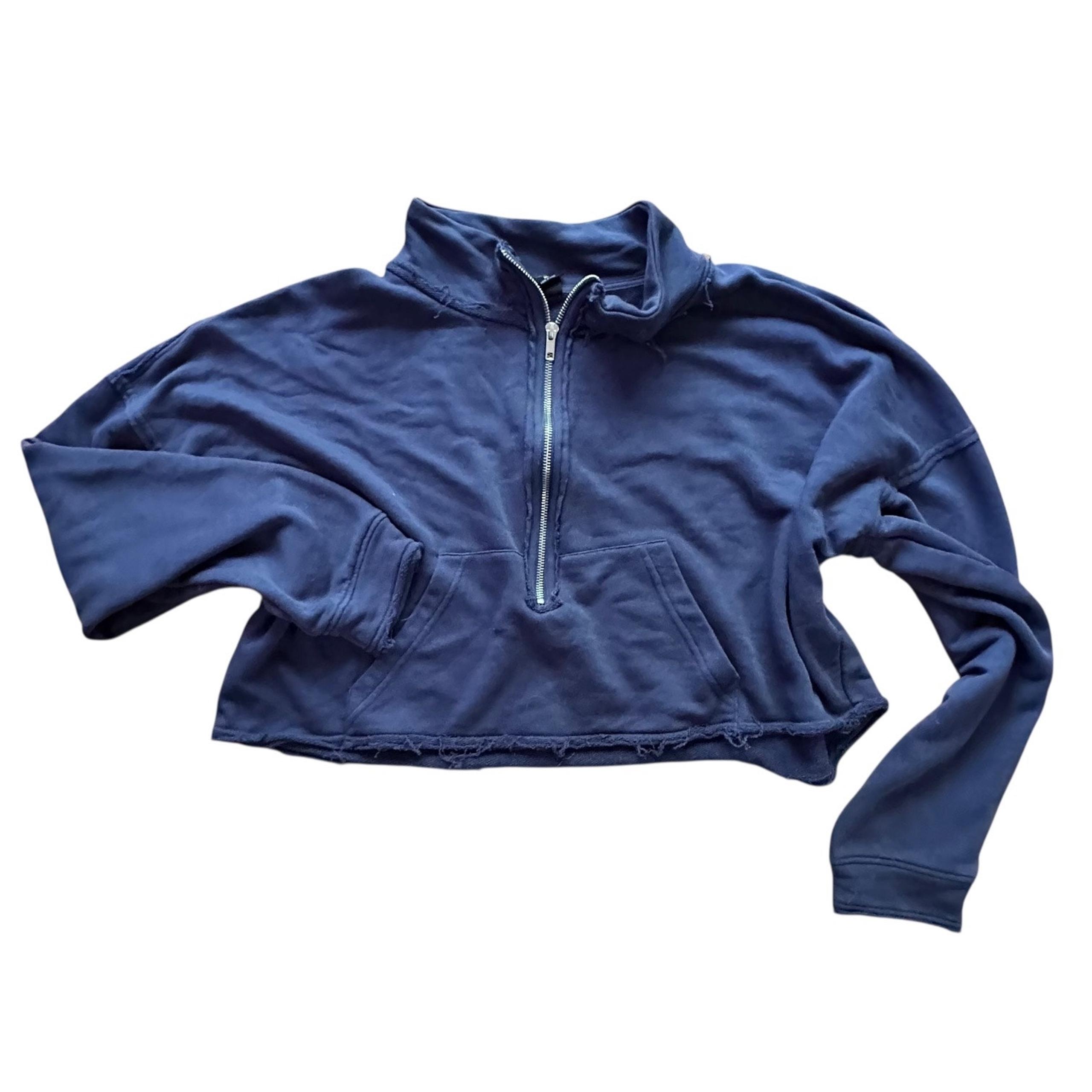 PACSUN x Womens navy Blue Surf City Half Zip Sweatshirt Cropped Summer Vibes  XL