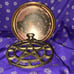 Antique Griswold Cast Iron Pentacle Trivet(painted brass) & Brass Offering Plate