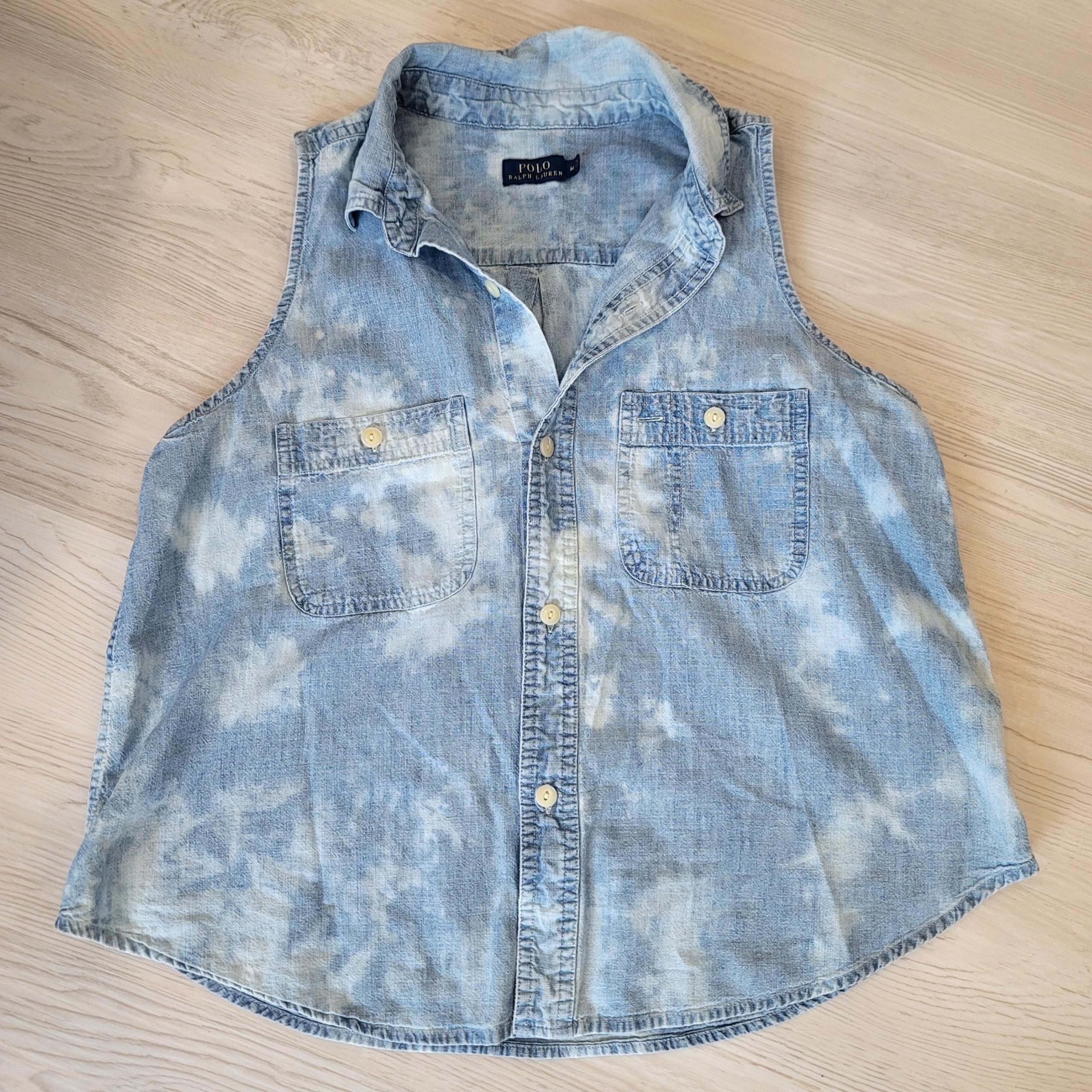 POLO RALPH LAUREN Women's sleeveless button down shirt custom made bleach look M