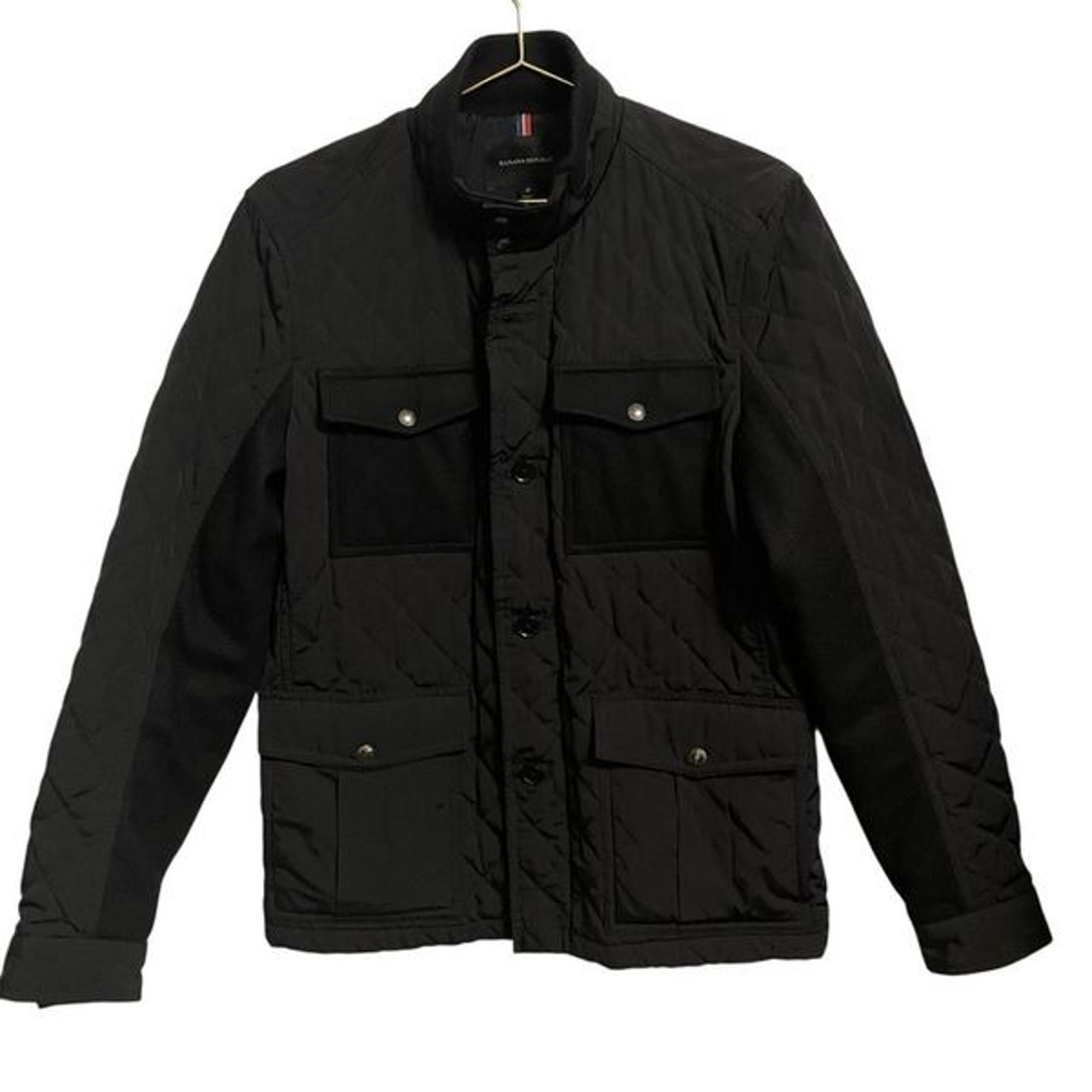 Banana Republic Black Mixed Media Quilted Coat Wool Blend MED