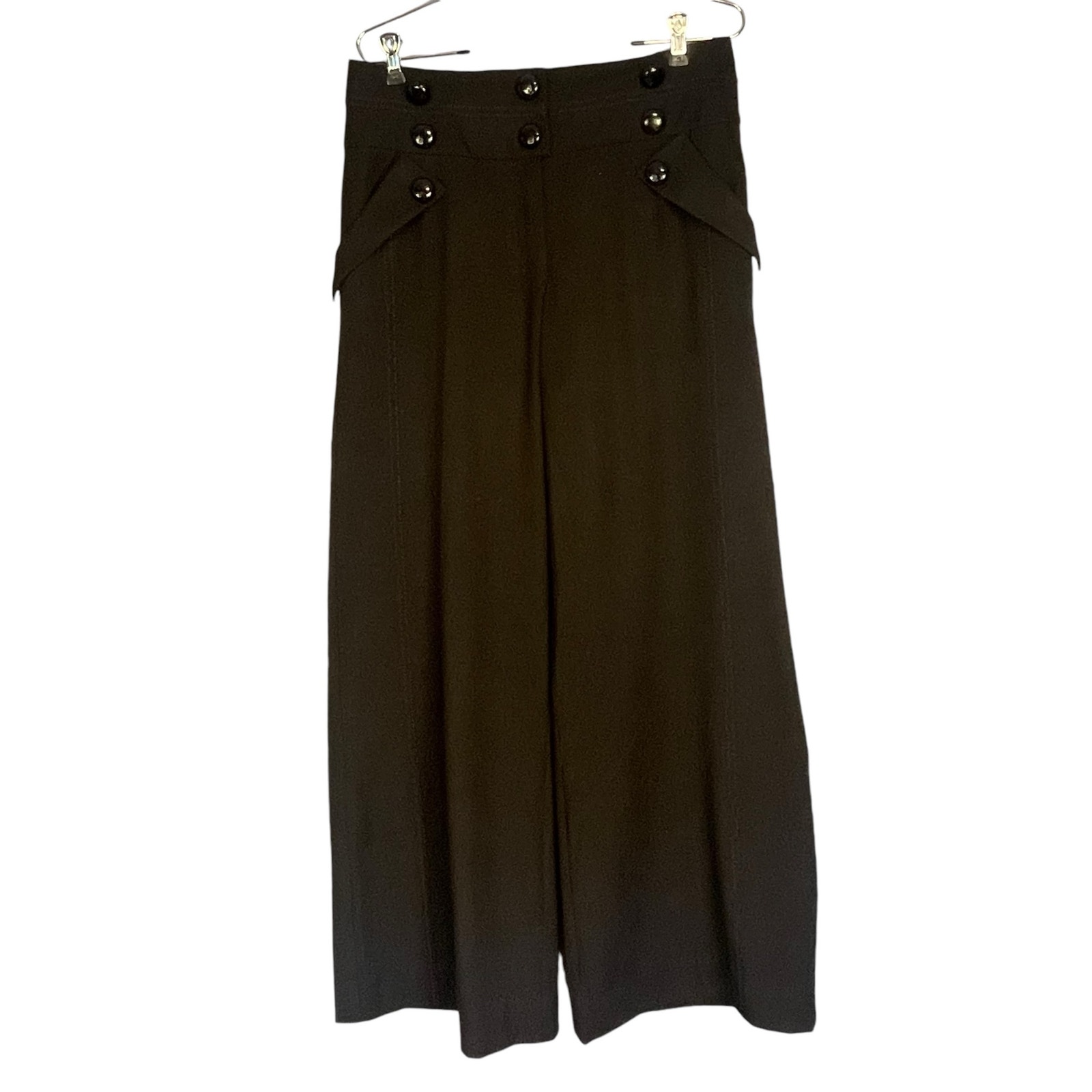 Anthropologie Taikonhu Wide Leg Trousers Button Detail Black Size 8