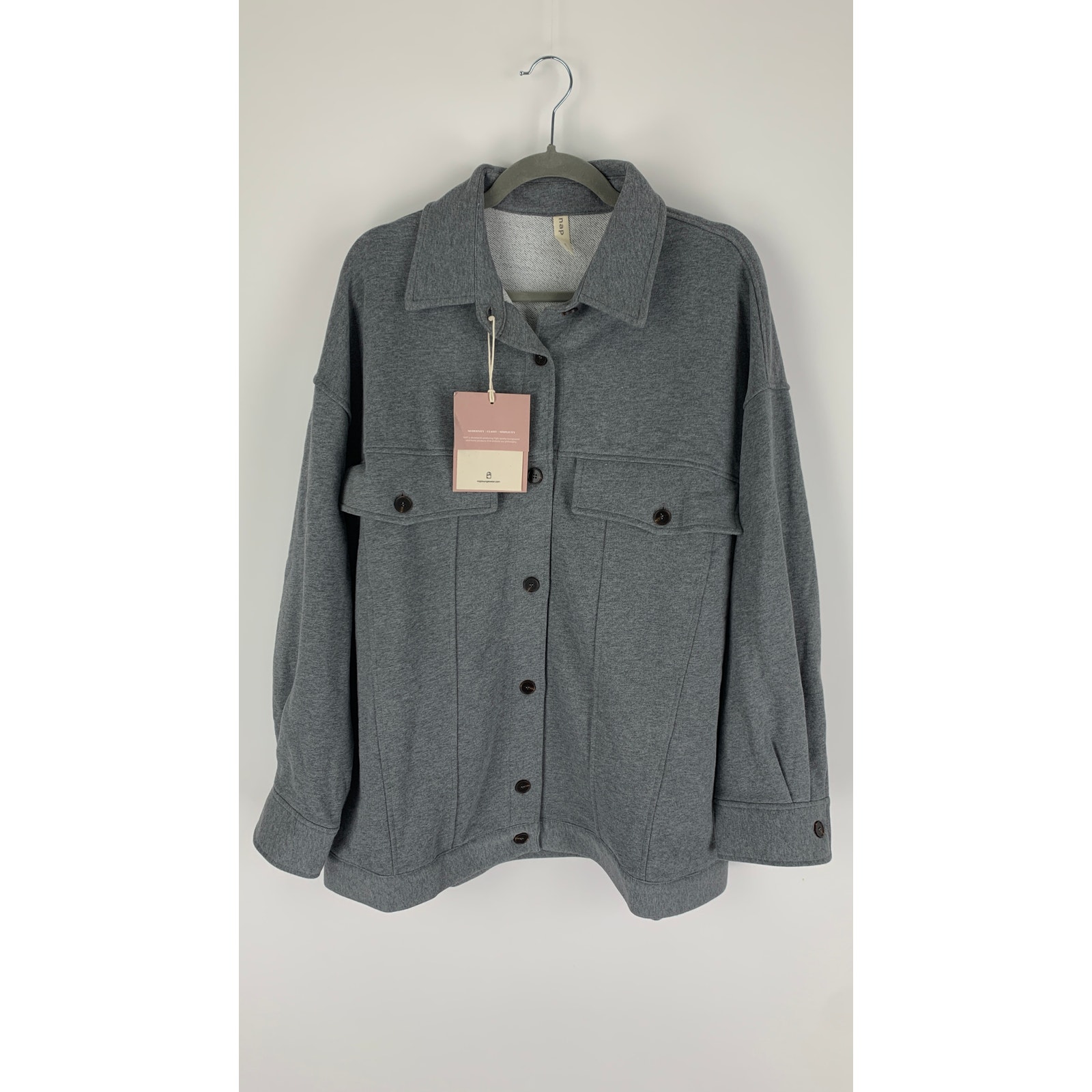 Nap Loungewear Jersey Shirt Jacket Oversized Womens Small Grey New Shacket