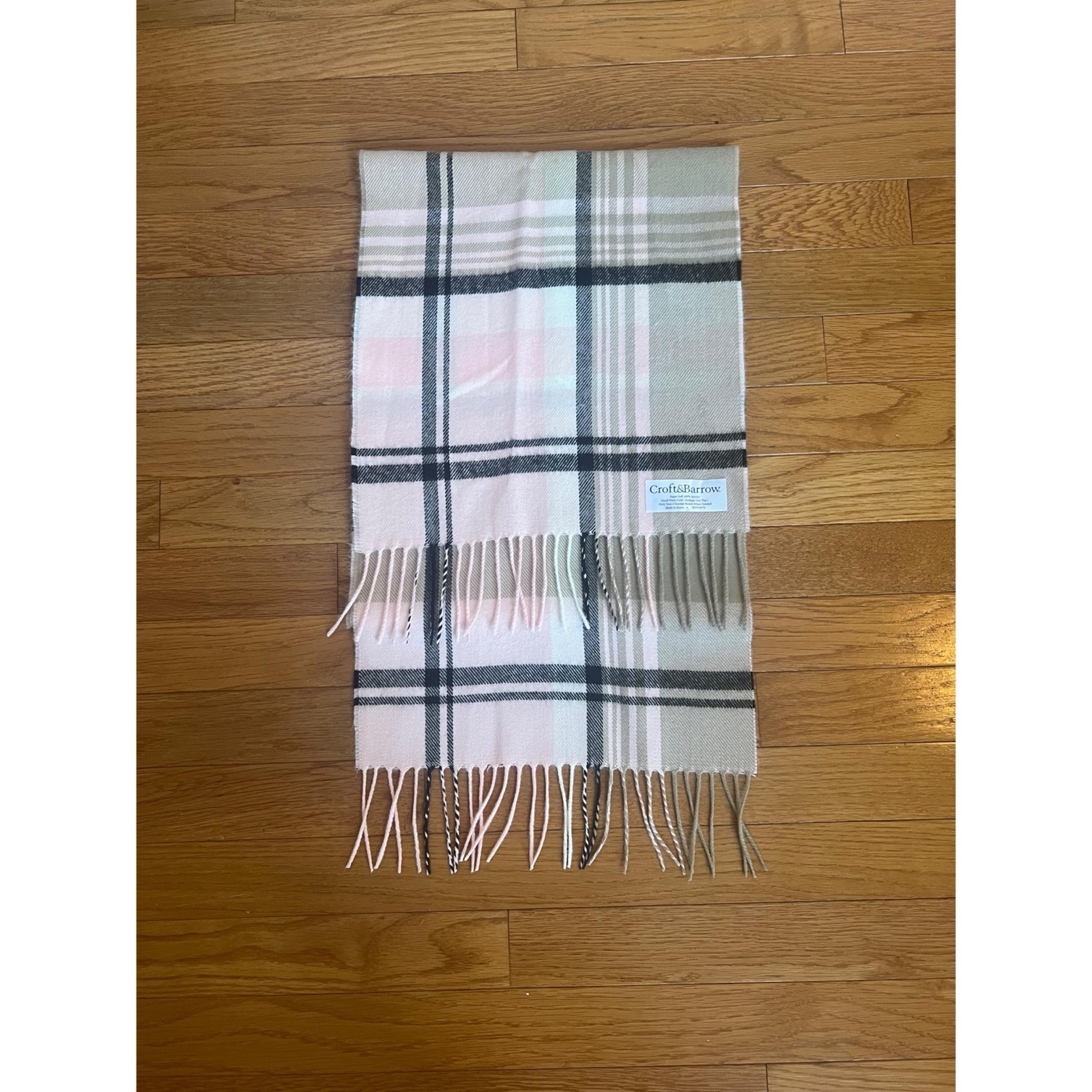 Croft & Barrow Pink, Tan & Black Plaid Scarf