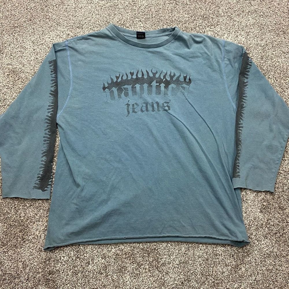 Vintage Nautica shirt mens 2XL y2k punk Flame Skate faded rock heater Graphic