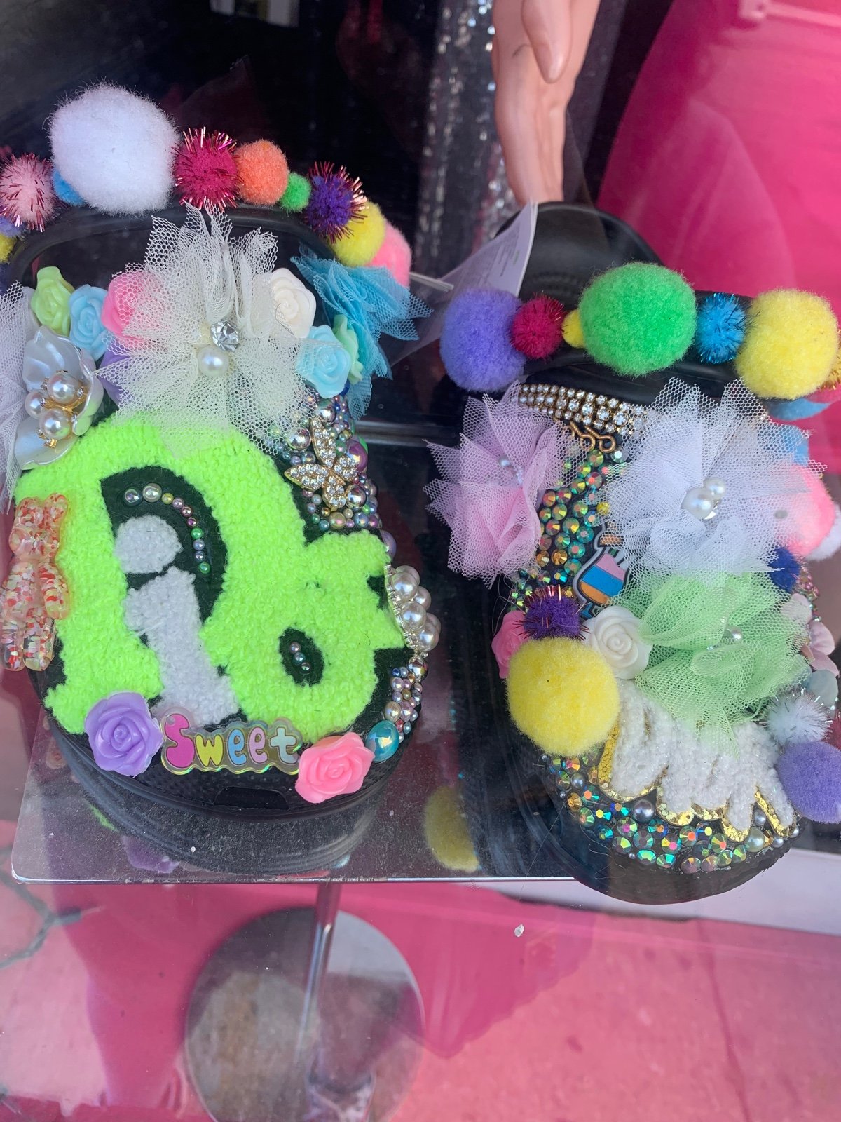 Cotton candy bling crocs