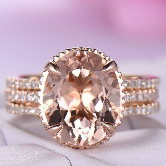NEW 2PC 18K Rose Gold Morganite Ring