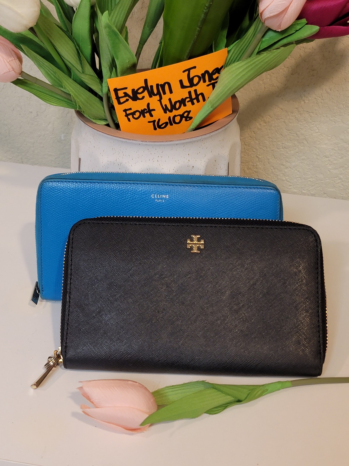 Bundle, Celine, and Tory Burch Zippy Wallets