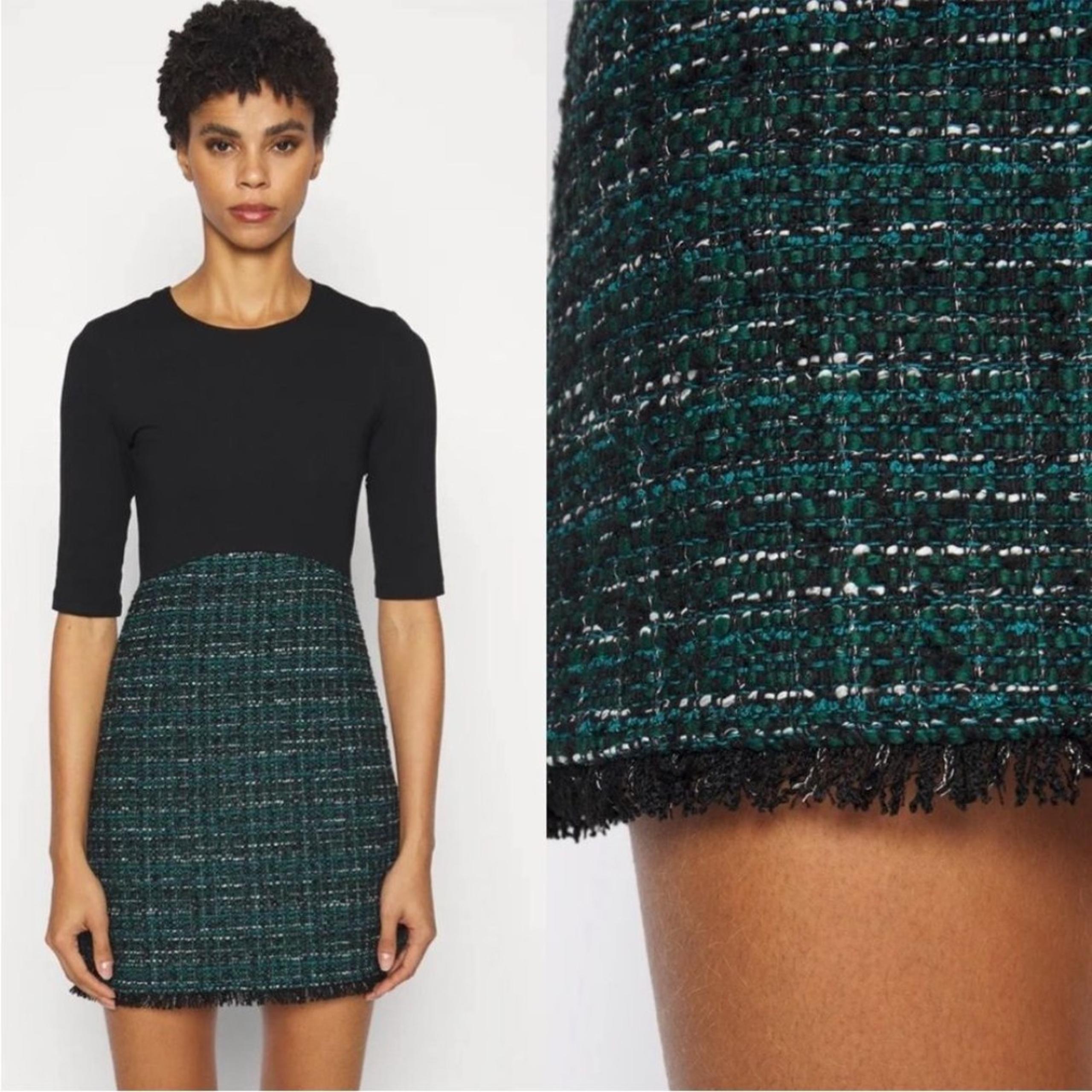 NWT Maje Riselda Tweed Cotton Black Green Dress Size 34/XS