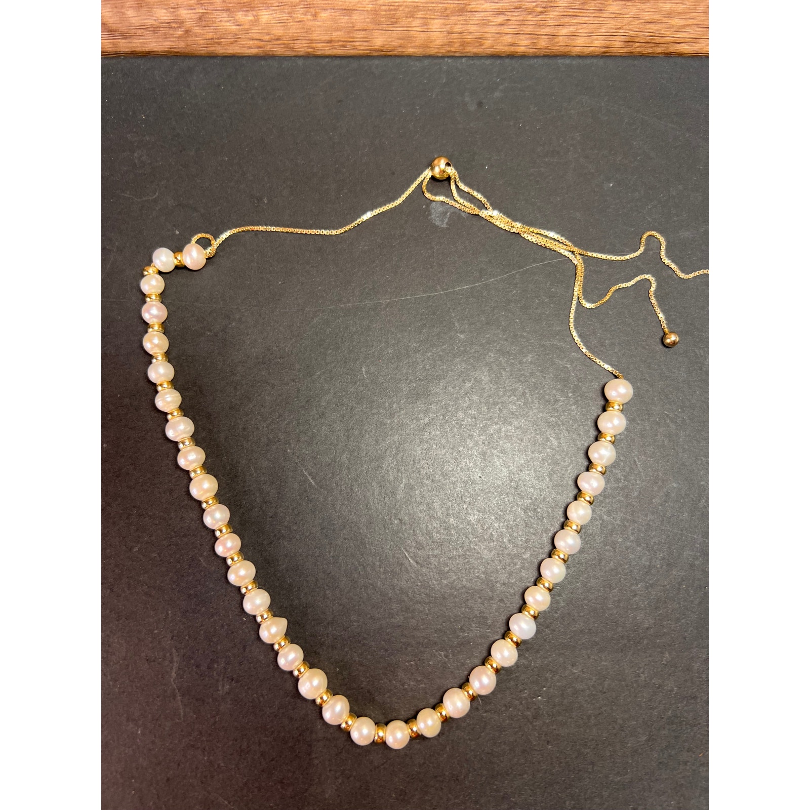 Cultured pearl and gold over sterling silver 26 inch bolo necklace