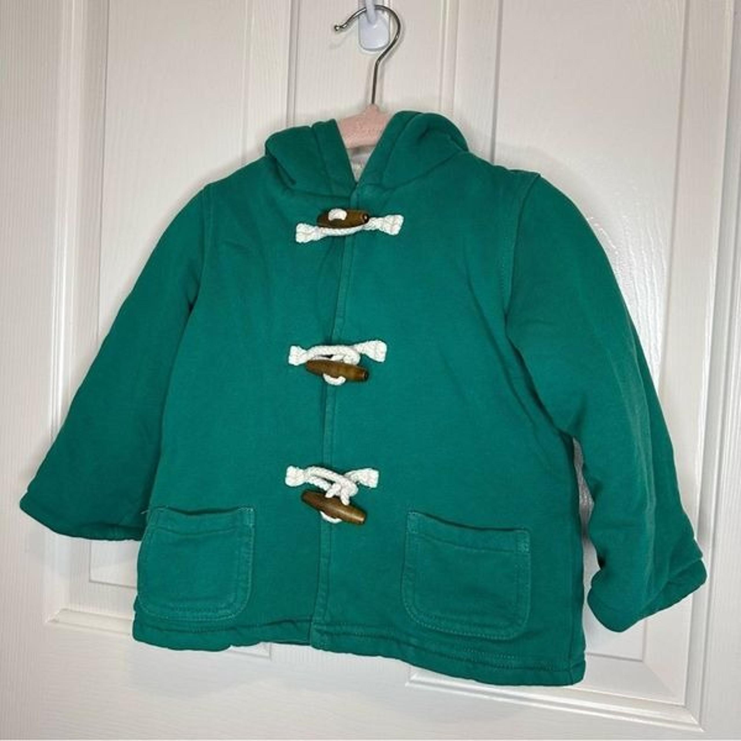 Baby Boden Kelly Green Jersey Duffle Jacket Sz 12-18M Preppy Minimalist Comfy