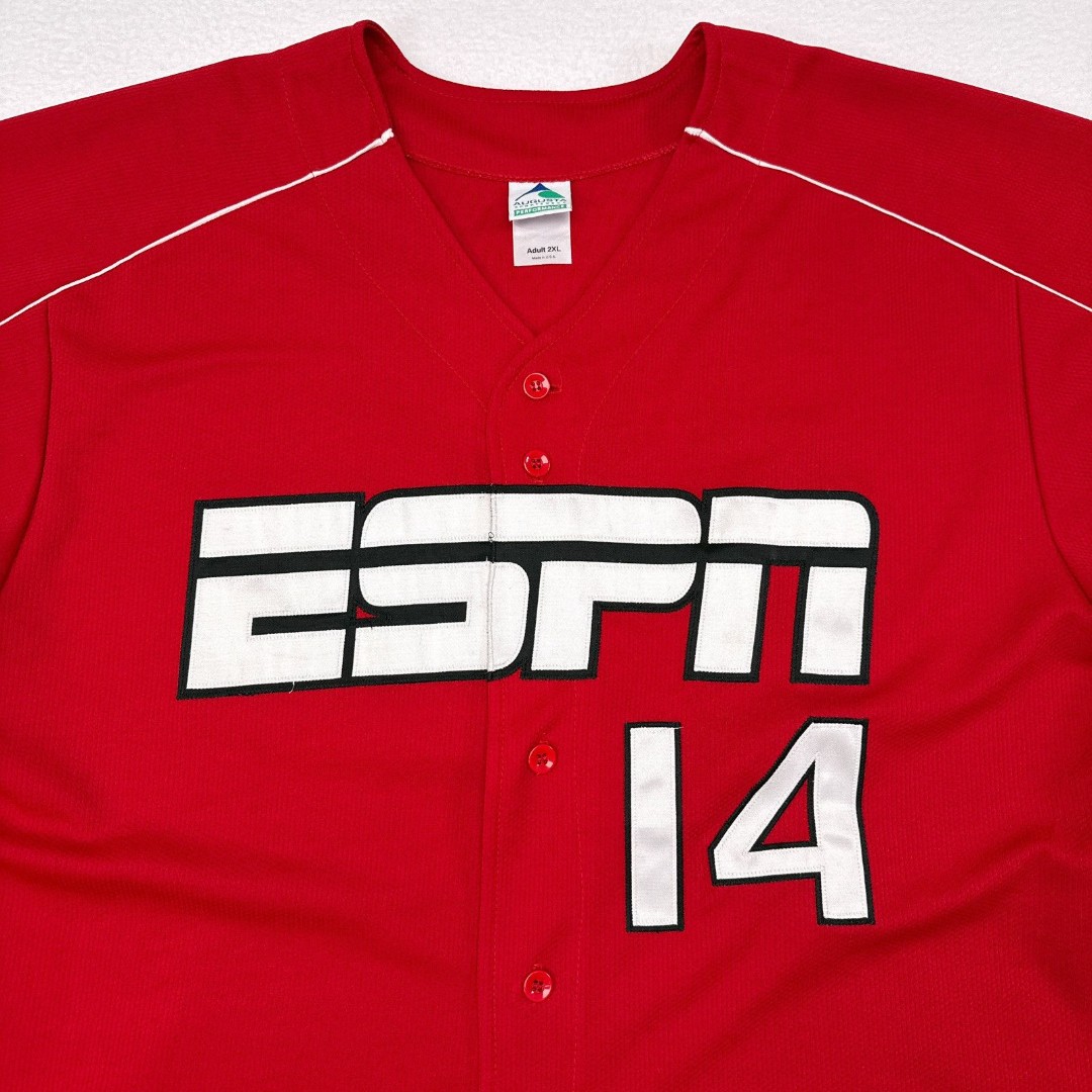 ESPN Baseball Jersey 2XL Red Sports TV Augusta Sportswear Stitched Button Front