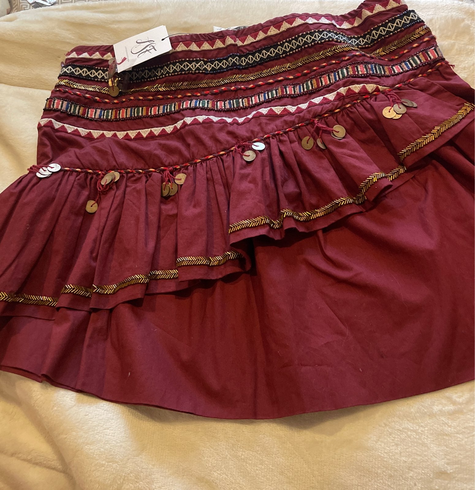 LOVESHACKFANCY Women's Lena Skirt Cayenne No Belt
