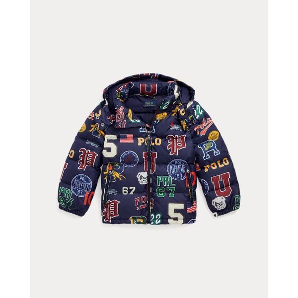 Polo Ralph Lauren Size Large 14-16 Varsity Print Down Jacket Water Repellent