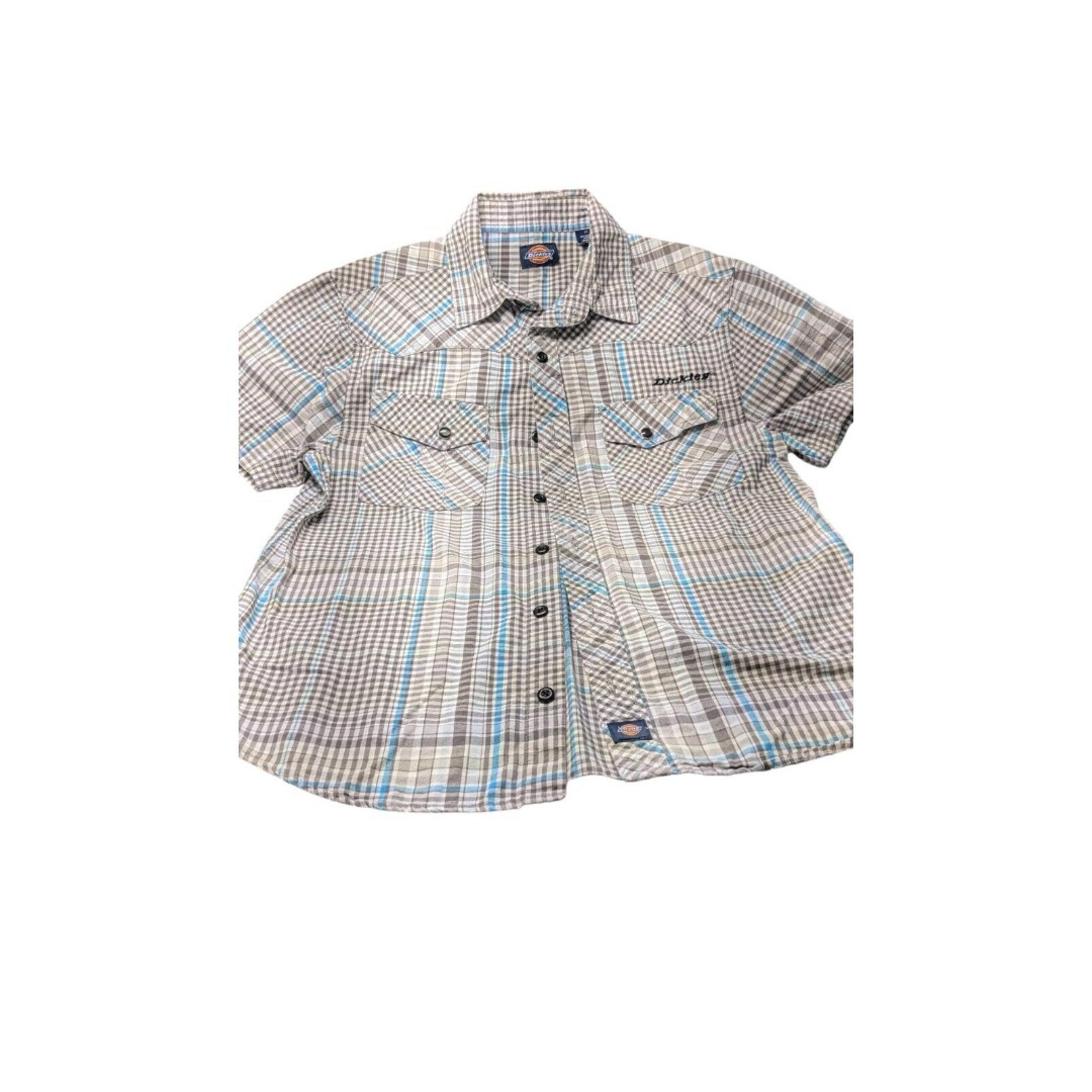 Dickies Boys Short Sleeve Button Up Shirt - Size 12 Grey Plaid
