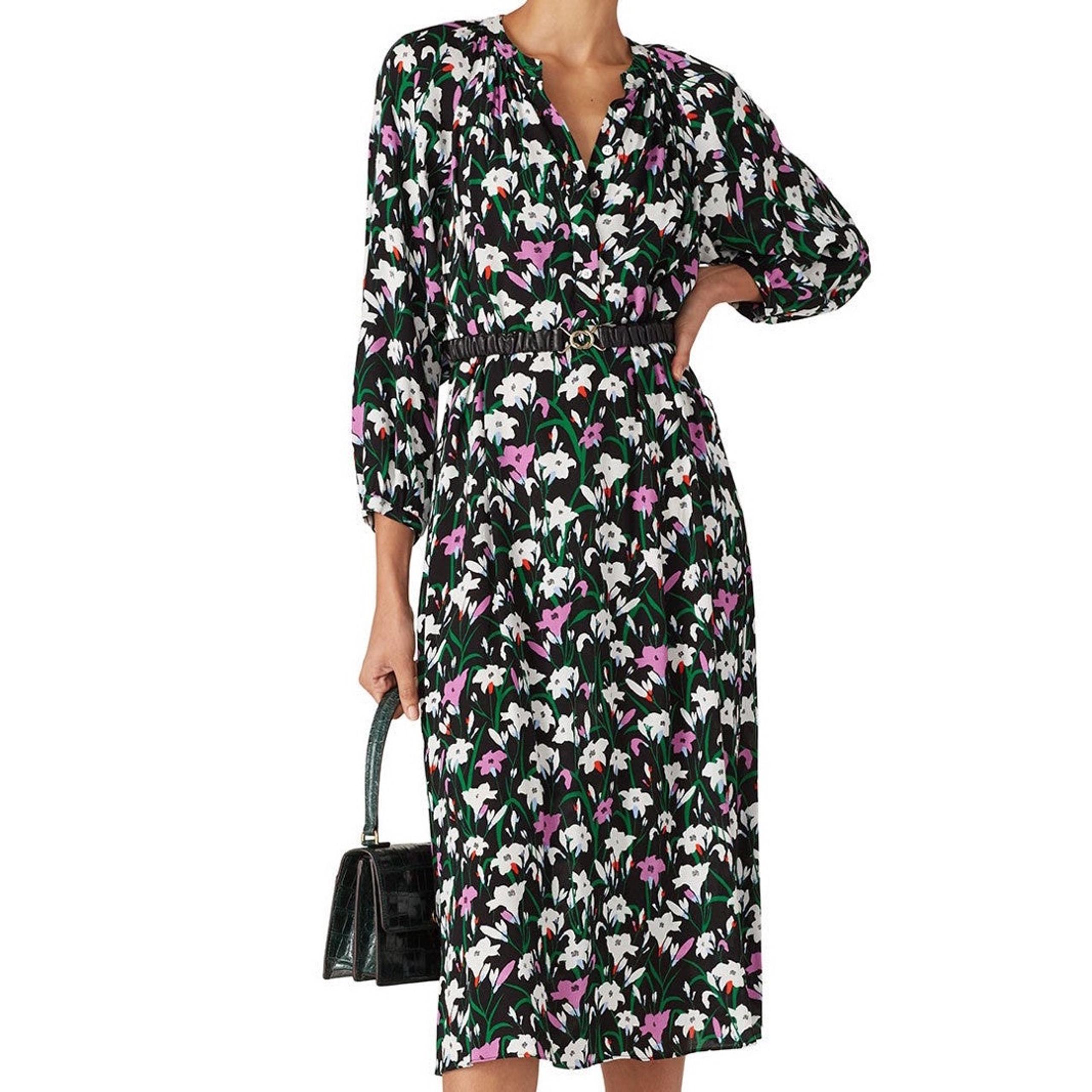 Veronica Beard Cecilia Black Floral Shirt Dress