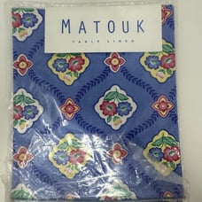 Matouk Table Linen 54 x 54 Square Blue Floral Pattern Cotton Tablecloth USA