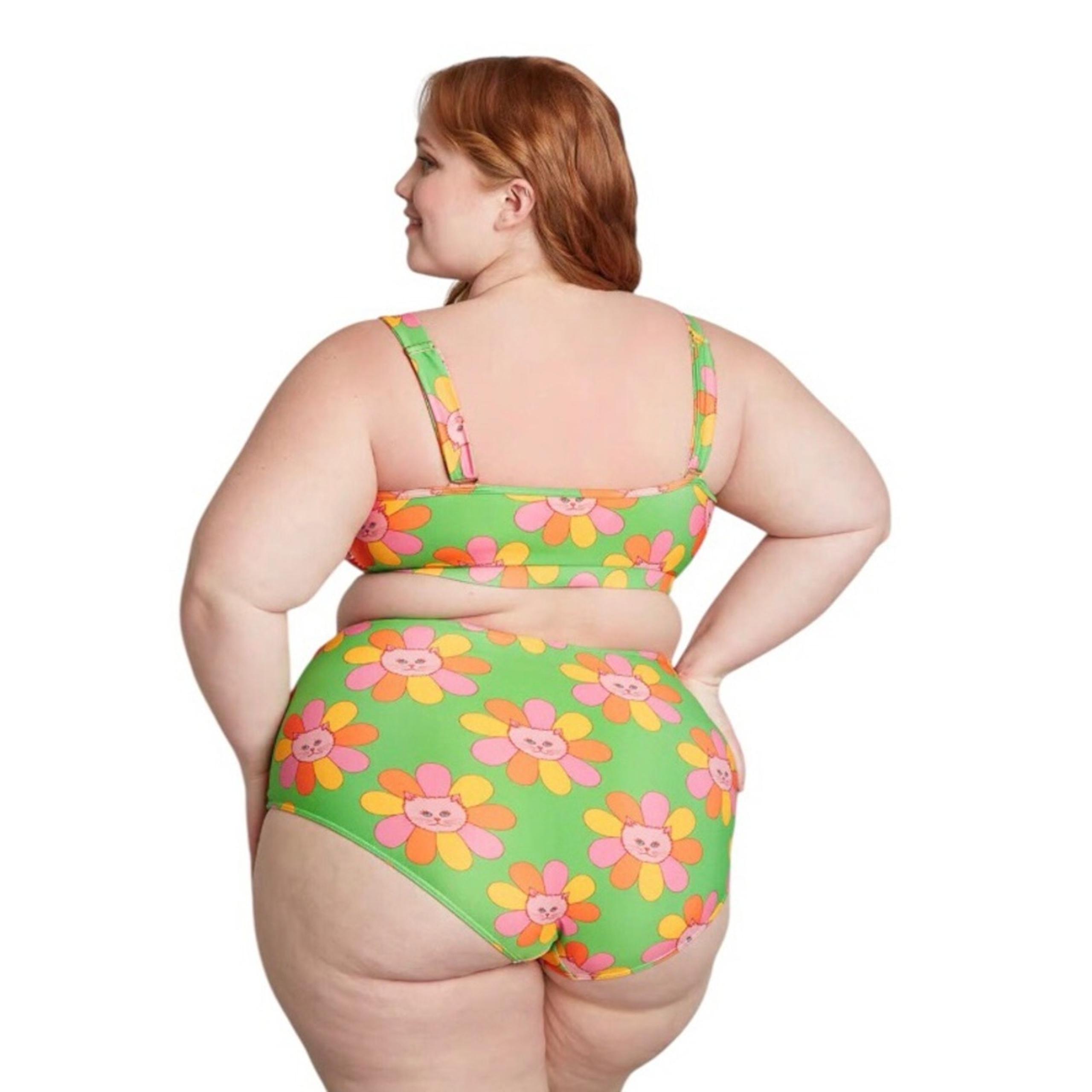 ModCloth x Marisol Muro NIP Green Petals Cats Sara High-Waisted Bikini Bottom LG