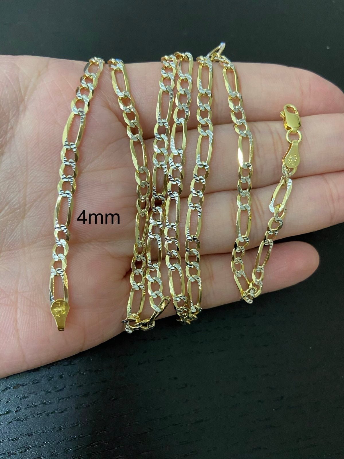 14k Gold 925 diamond cut figaro chain
