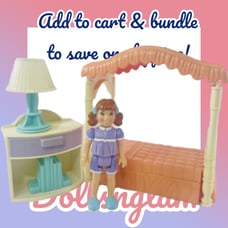 Vintage 1995 Playskool Cozy Canopy Dollhouse Bedroom Set w/Bed Table Lamp DollWe