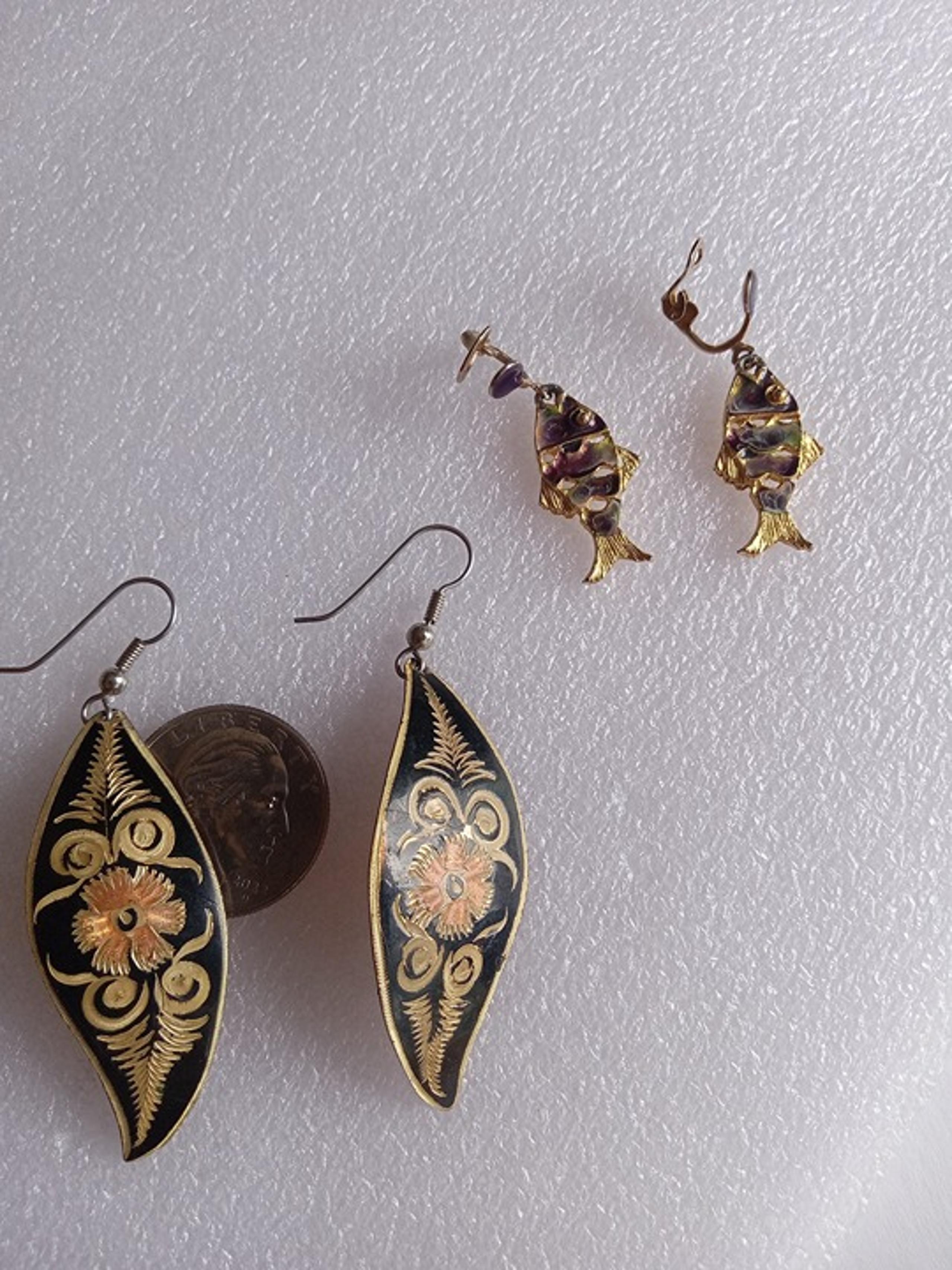 2 Pair ofVery Unusual Vintage Cloisonne Style Earrings - Delightful!!
