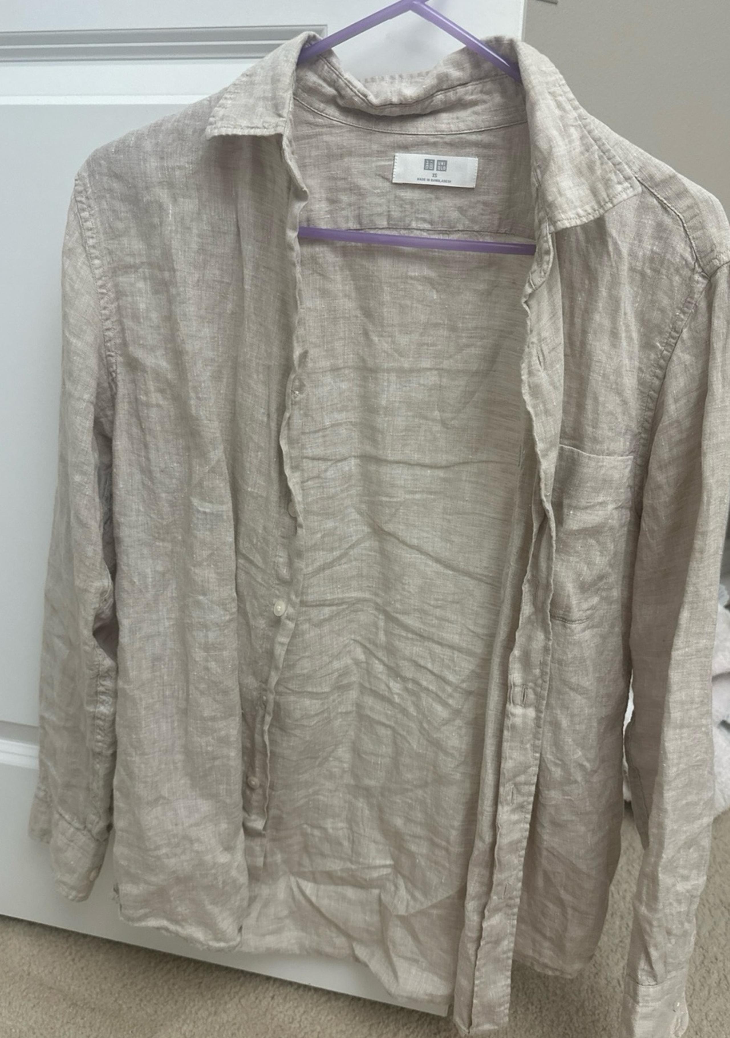 uniqlo 100% linen women’s button up beige