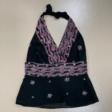 Vintage 90s Y2k Cache Embroidered Tie Back Halter Top Whimsigoth Trashy Fairy M