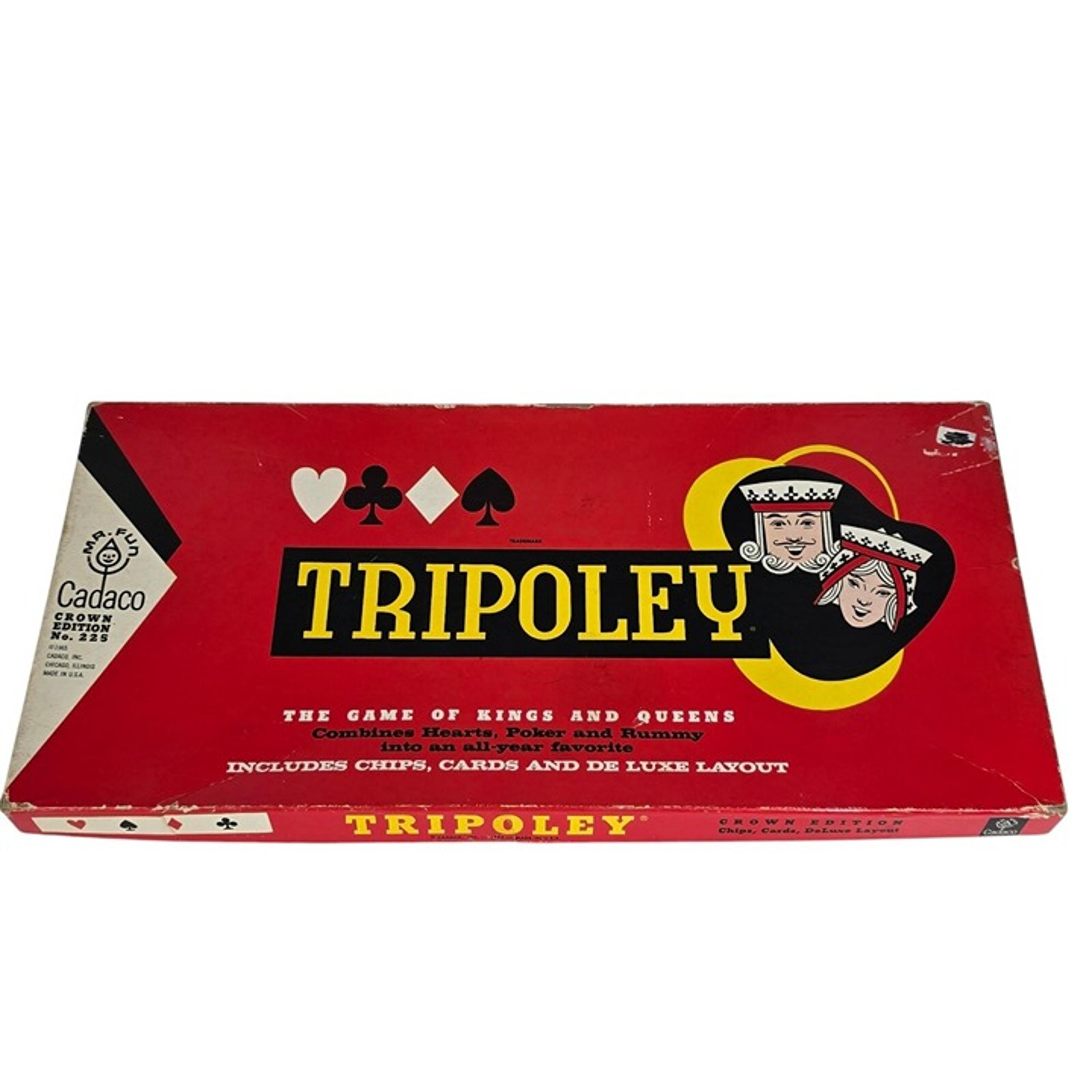 Tripoley Board Game 1965 Cadaco Michigan Rummy Hearts Poker Crown Edition VTG