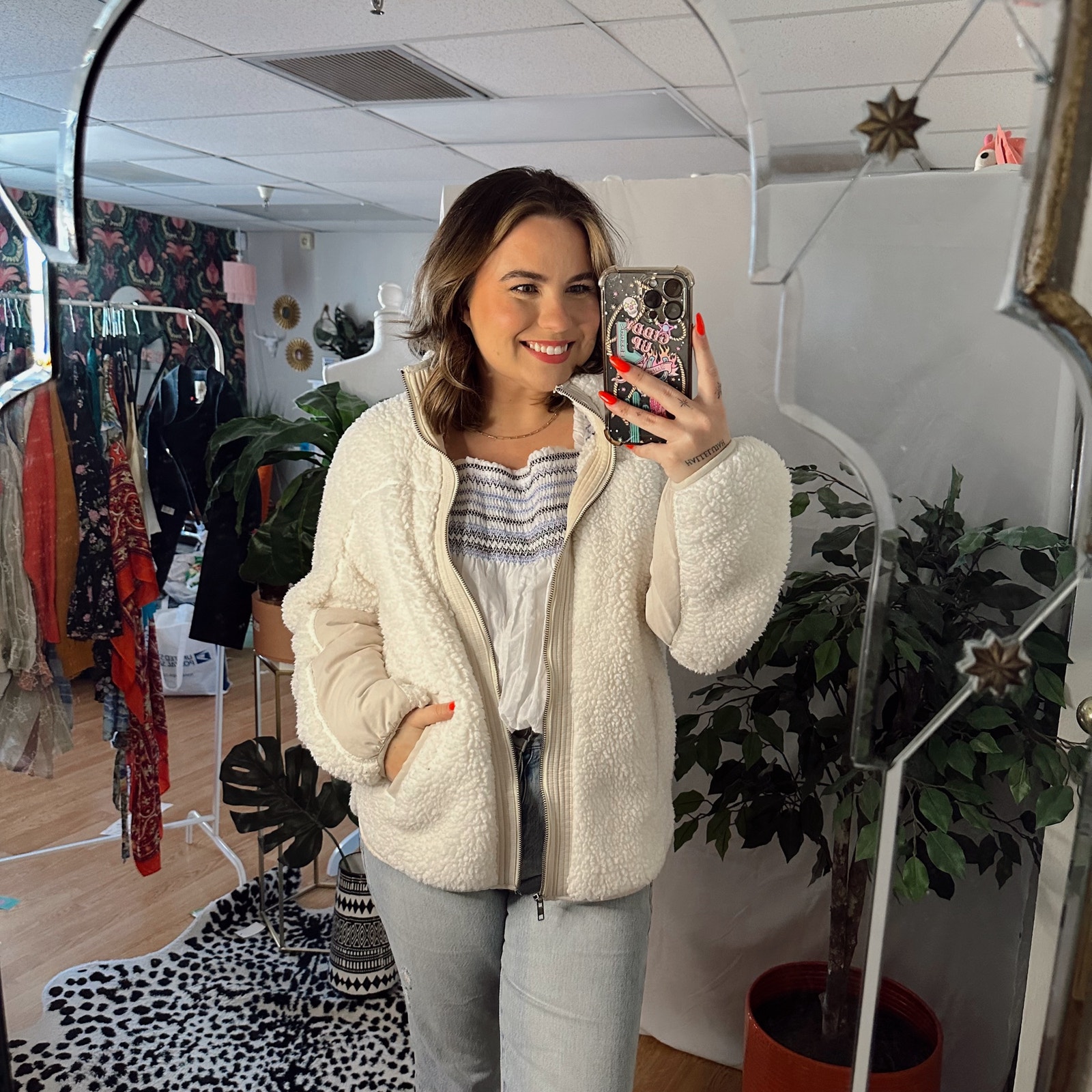 Abercrombie & Fitch Full Zip Sherpa Jacket White Size Medium