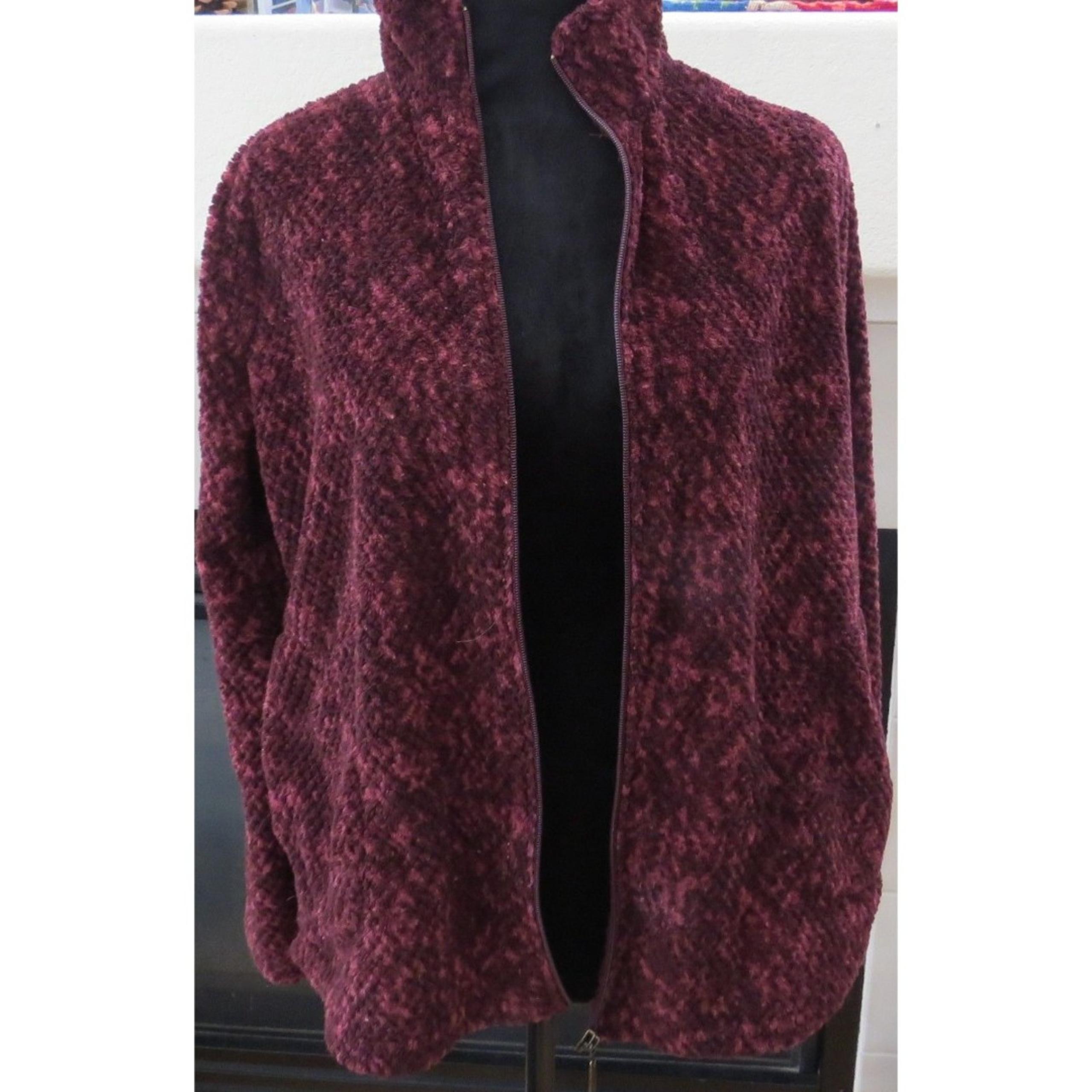 Stan Herman Burgundy Fleece Full zip sweater  Medium  EUC