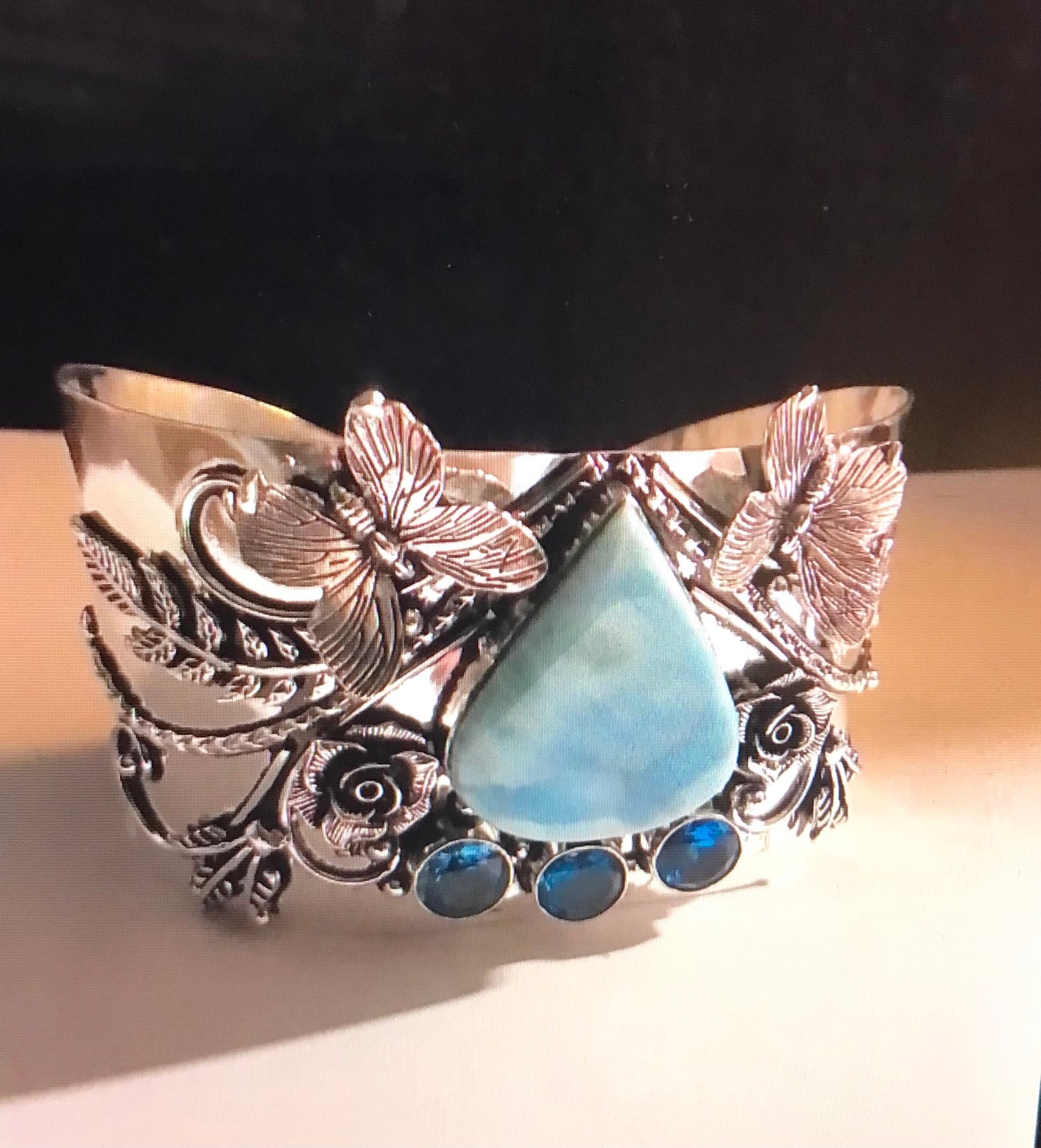 Larimar 925 Sterling Silver Cuff Bracelet