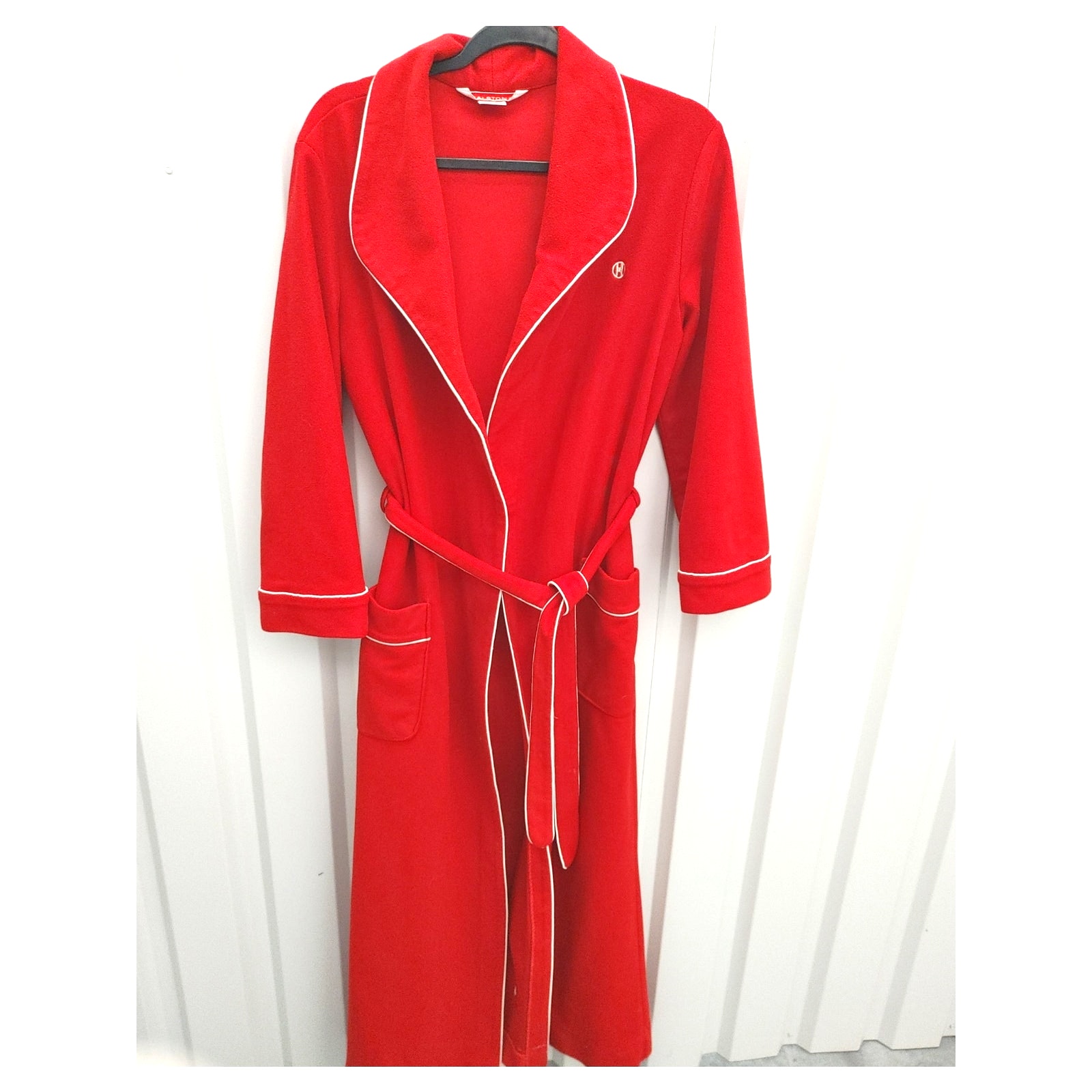 Vintage Halston III Women's Bath Robe 100% Dacron Red White Sz 8/10 Medium