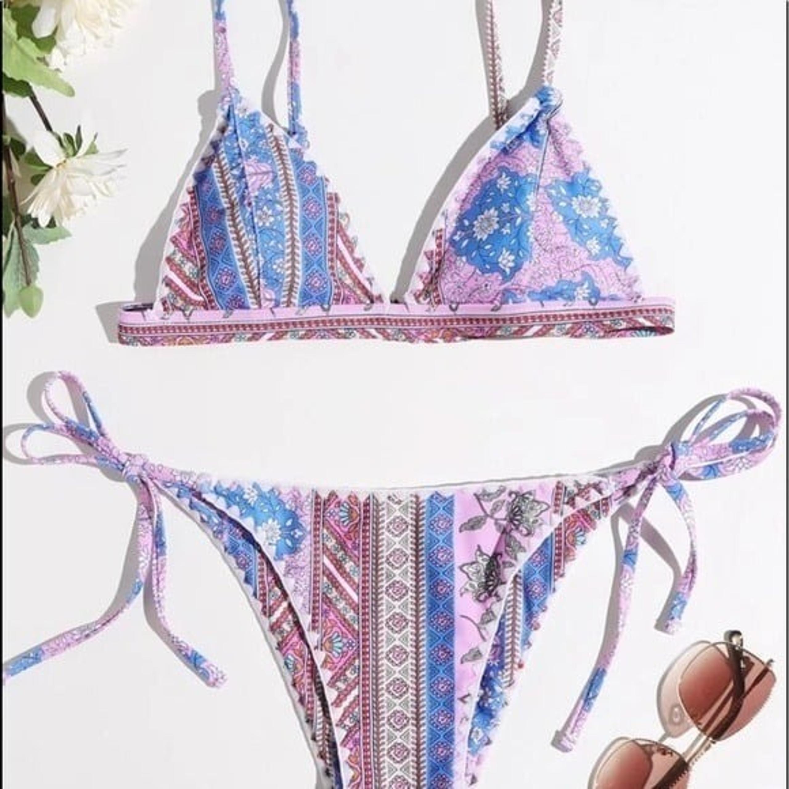 Boho Paisley Multi-Colored Bikini Swimwear 2 Pc sz L