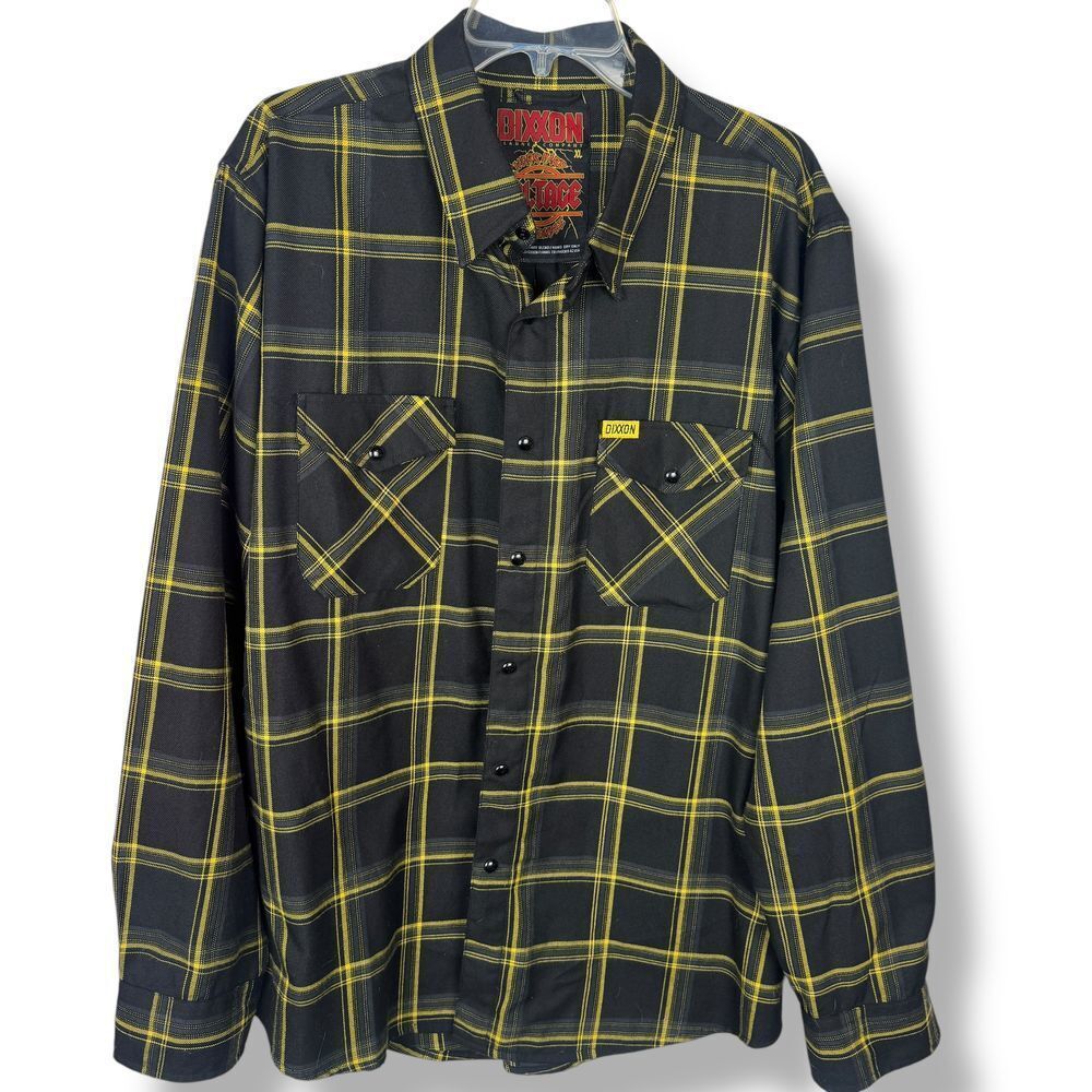 Dixxon Flannel Mens XL Snap Shirt Voltage Yellow Black Plaid Limited Edition