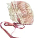 Handmade VTG Ecru Crochet Baby Bonnet Lined Satin Ruffle Pink Satin Ties Newborn