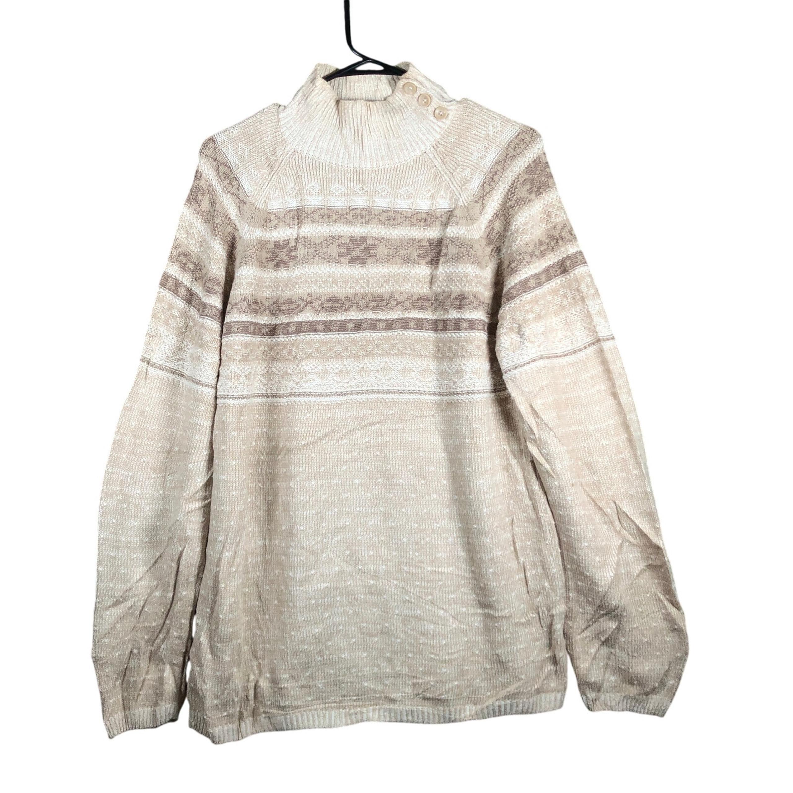 Croft & Barrow Womens Sweater Brown Mock Neck Button Accents Pullover Large