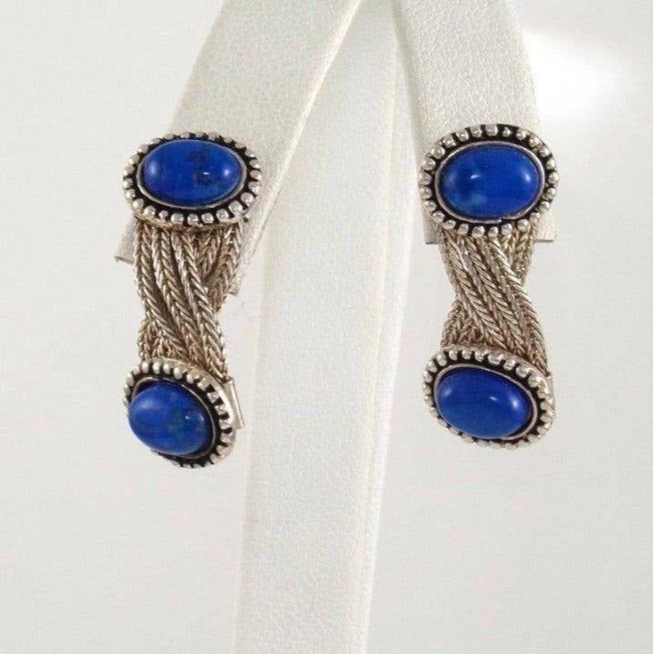 Bey Sim Sterling Silver Blue Sodalite Bead Chain Crossover Earrings