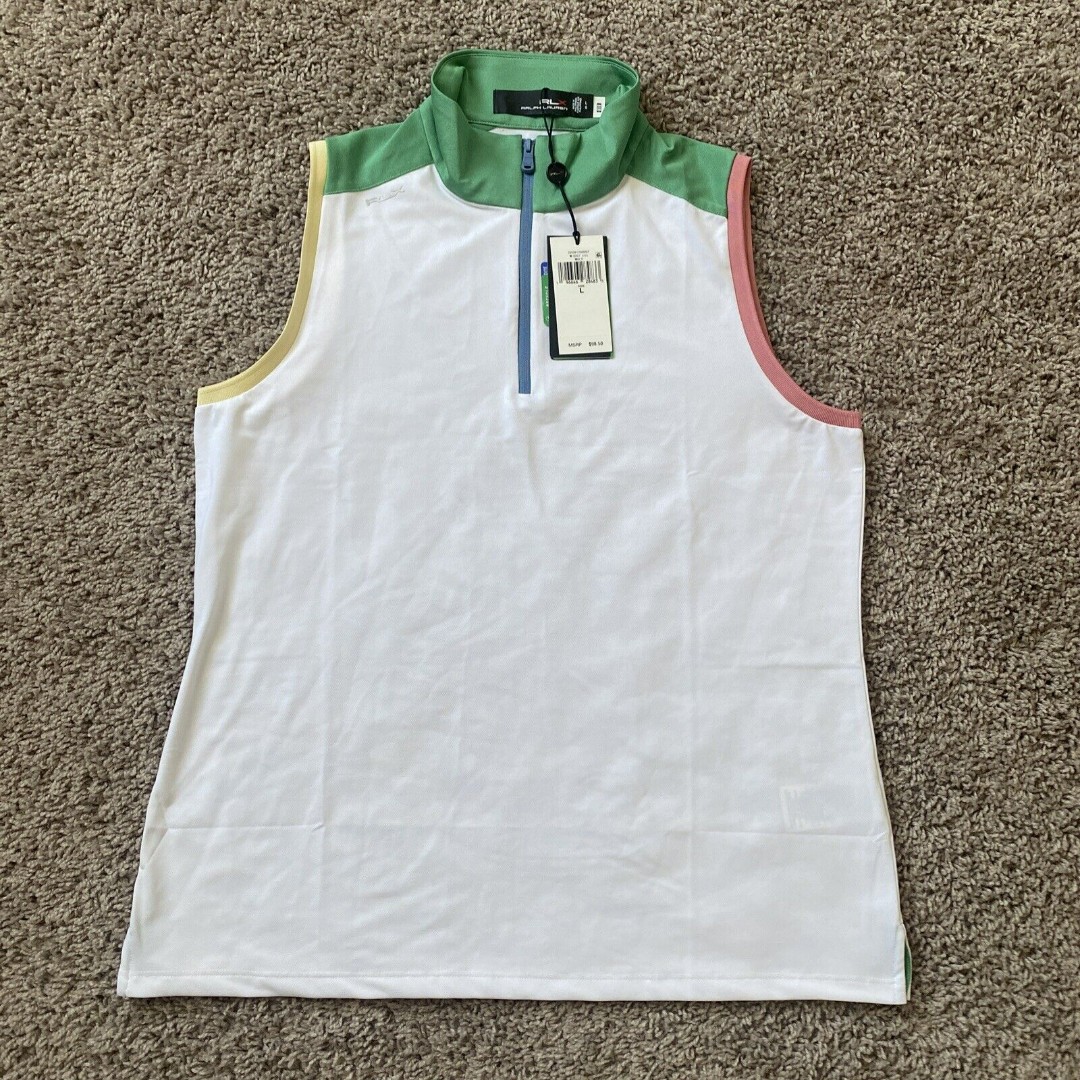 RLX Golf Ralph Lauren Women Size Large Sleeveless 1/4 Zip Shirt 99 White NWT