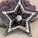 Amazing 1960s Vintage Black and Clear Star Goldtone Rhinestone Brooch 2 1/4