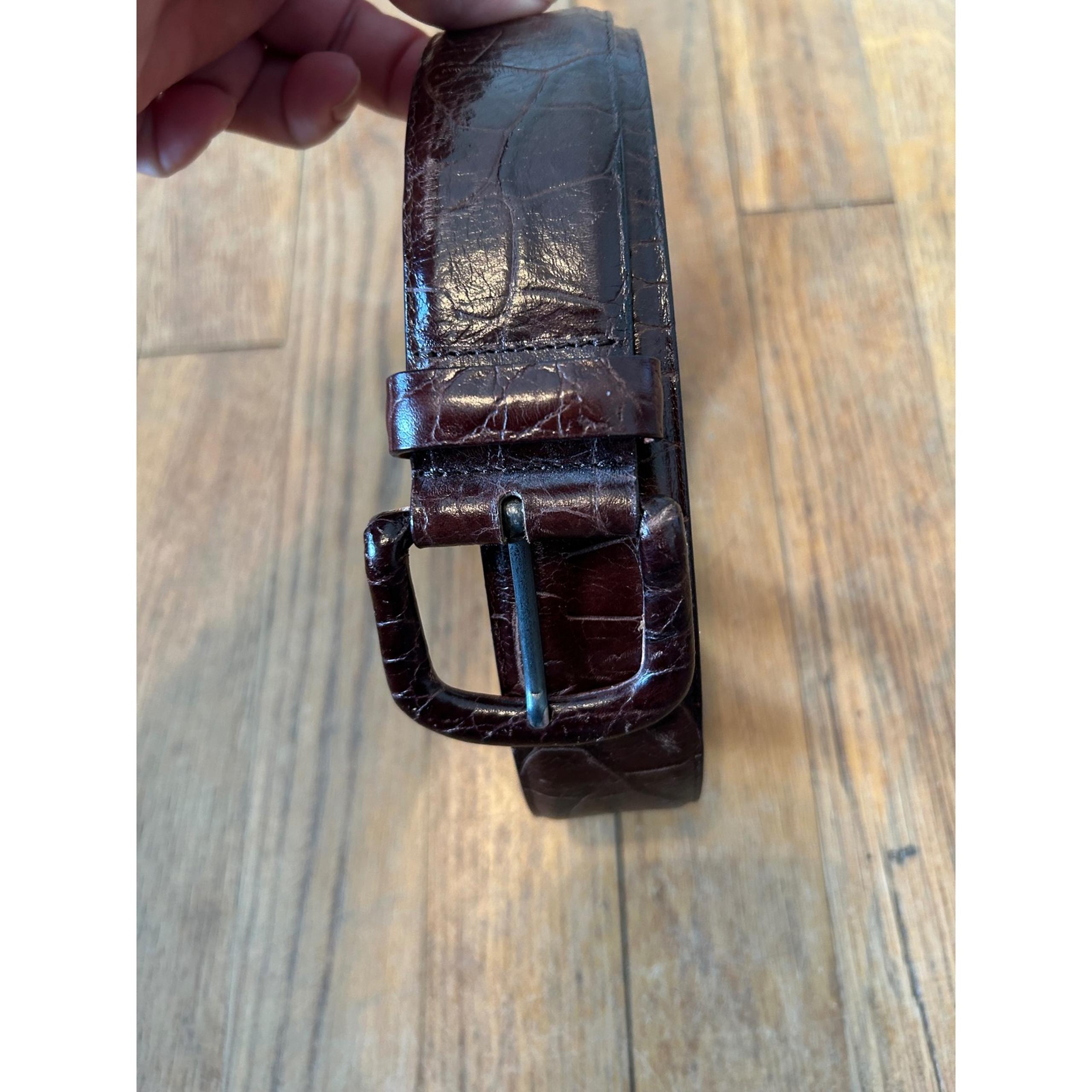 Harold's Genuine Leather Belt Crocodile Embossed Brown Dress Belt Large Italian