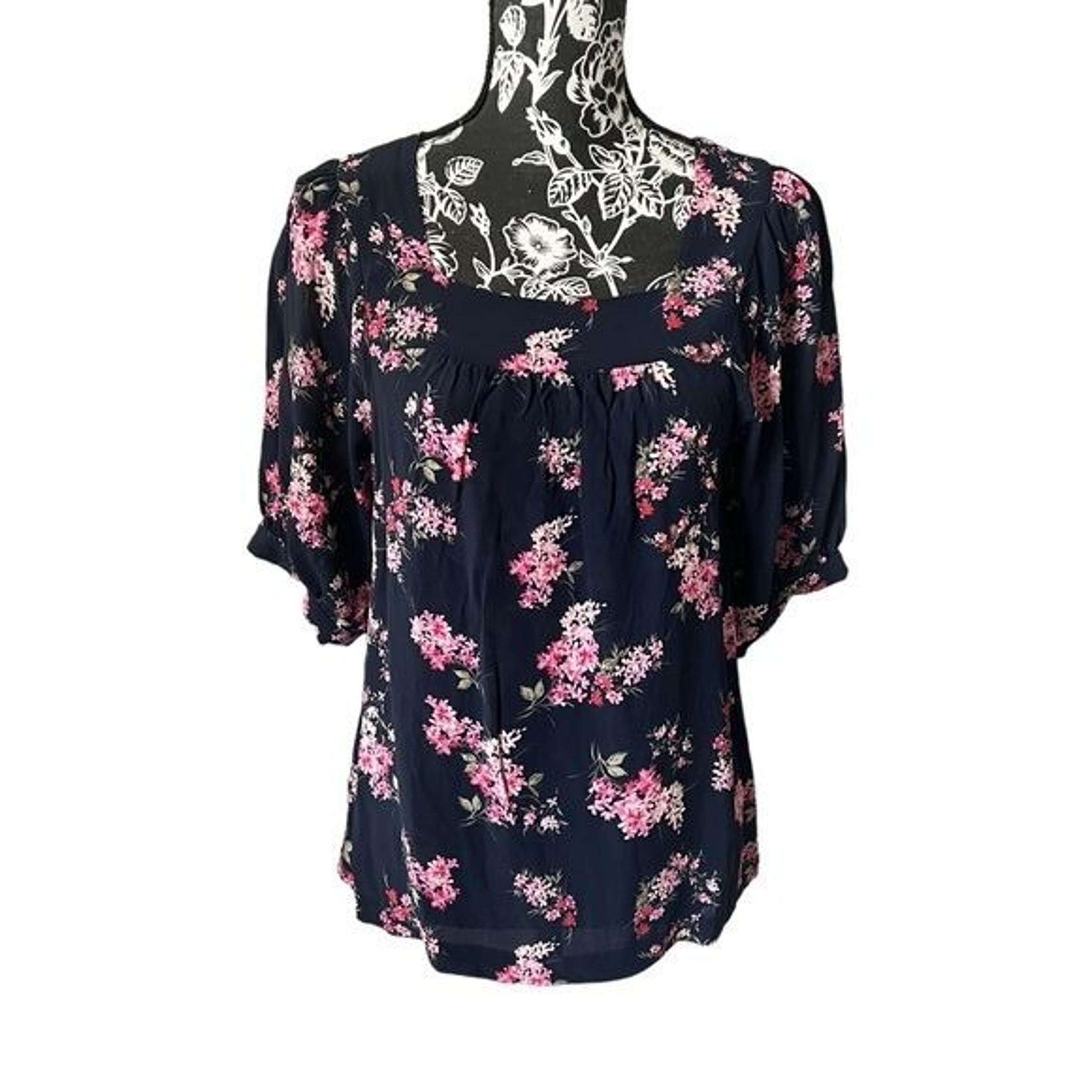 Amour Vert women’s floral top blouse shirt blue pink small