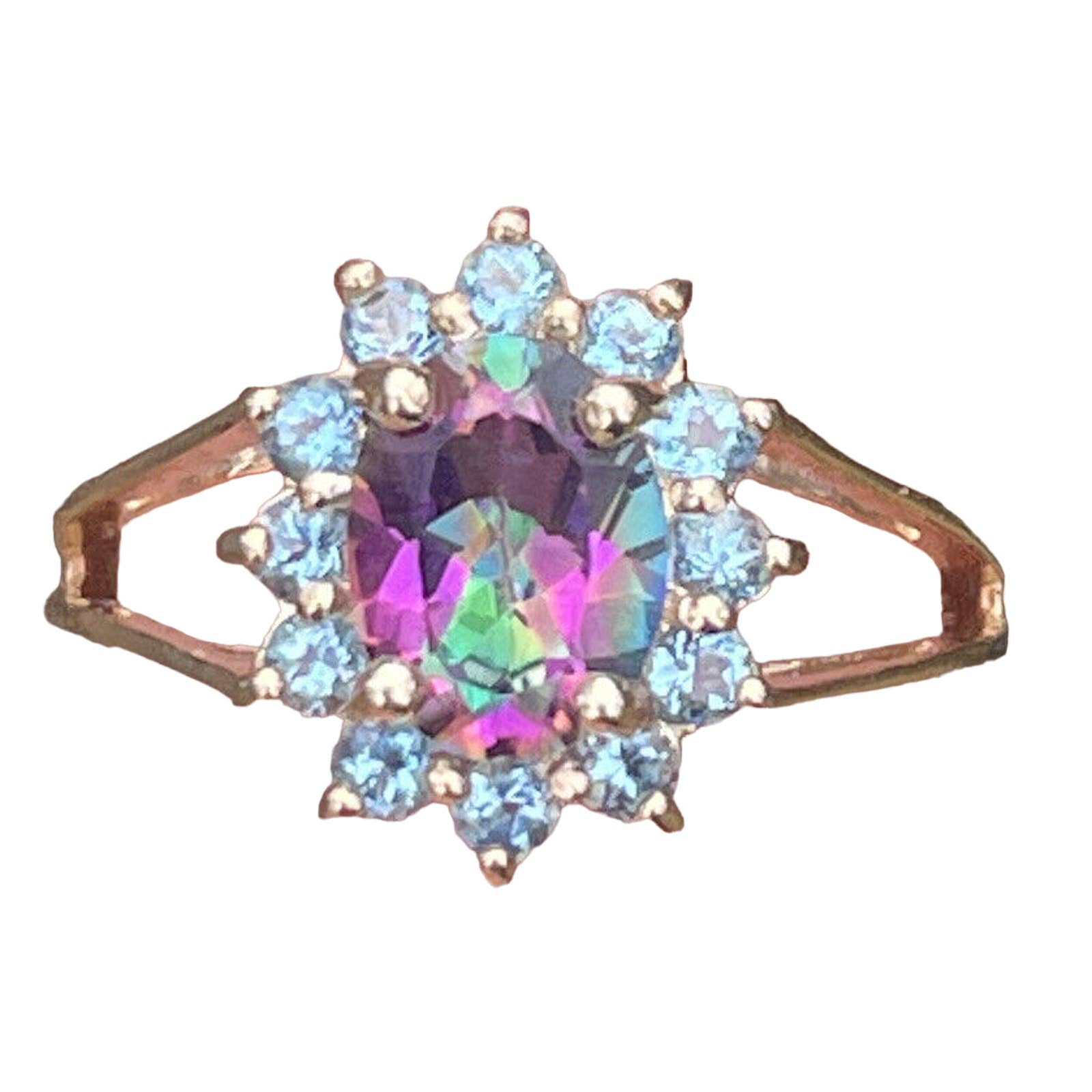 Vintage 10k Yellow Gold Ring Signed Size 6 Mystic Topaz Flower Signed RJ