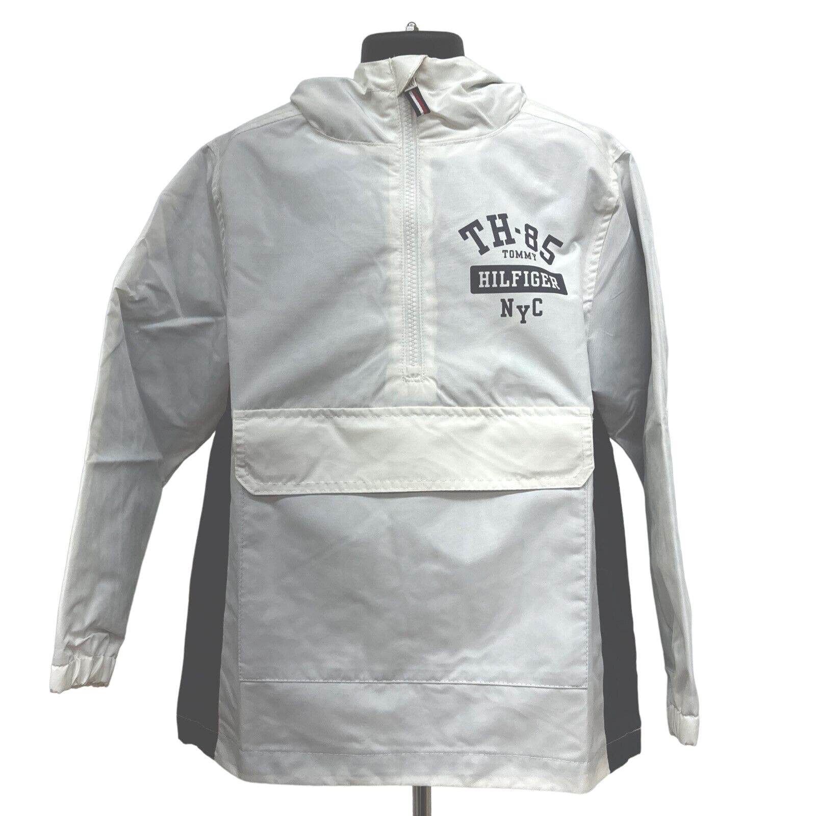 NWT Tommy Hilfiger Unisex White 1/4 Zip Hooded Jacket. Sz 4